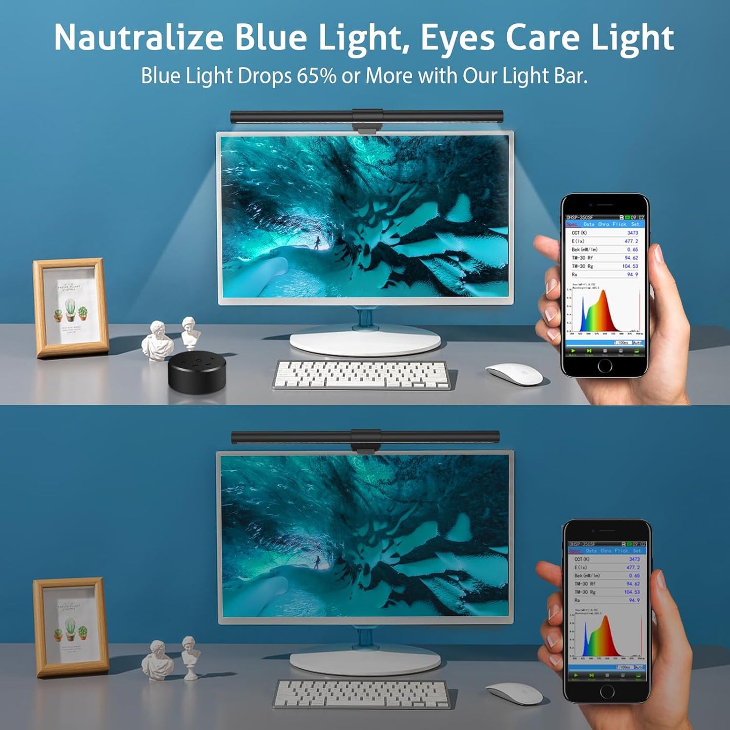 OOWOLF Monitor Light Bar Pack of 2 Screen Lights Bar, High CRI Desk Lamp for Eye-Caring, No Glare,Dual Lights,Filter Blue-Light,3-Color Mode, Memory Dimming,e-Reading Task Lamps,Computer Lanp for Desk