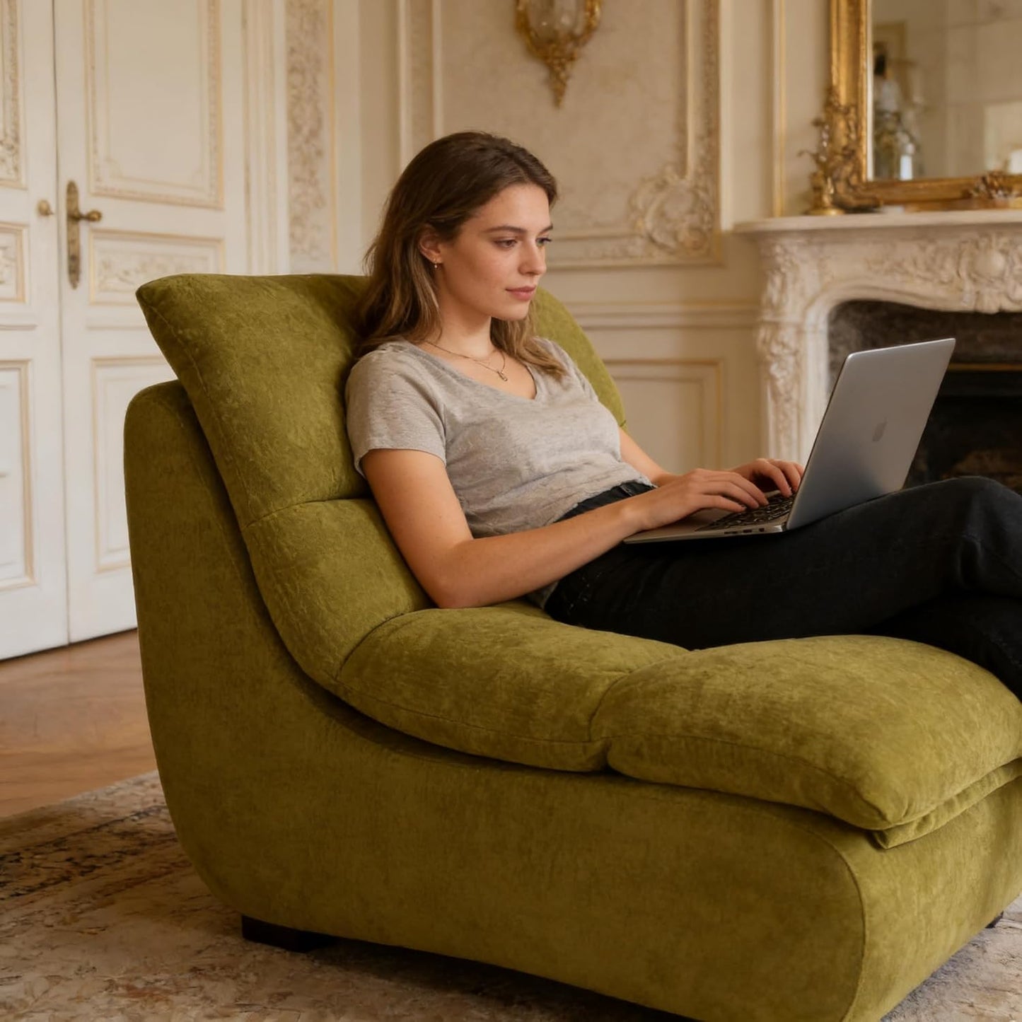 Bean Bag Chair - Memory Foam Bean Bag Chair for Adults, Comfy High-Resilience Single Sofa, Small Space Floor Chair, Chaise Lounge for Living Room, Bedroom (Grass Green, Cushions)