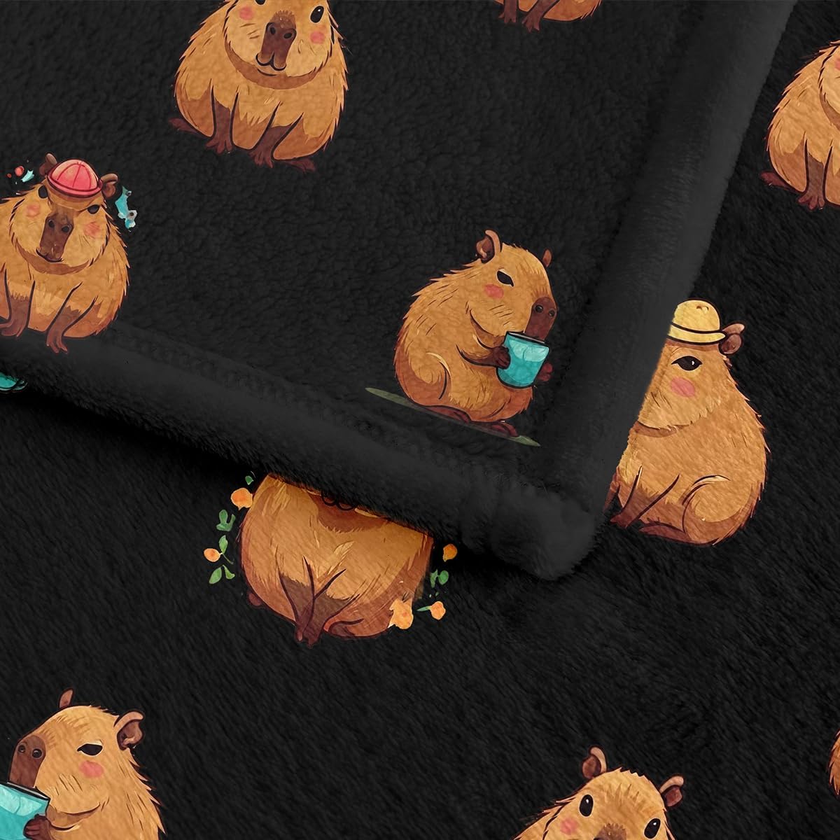 Capybara Gifts for Girls Boys Kids - Soft Fleece Throw Capybara Blanket 60"x80", Cozy Decorative Blankets for Bed, Couch, Sofa, Camping - Black