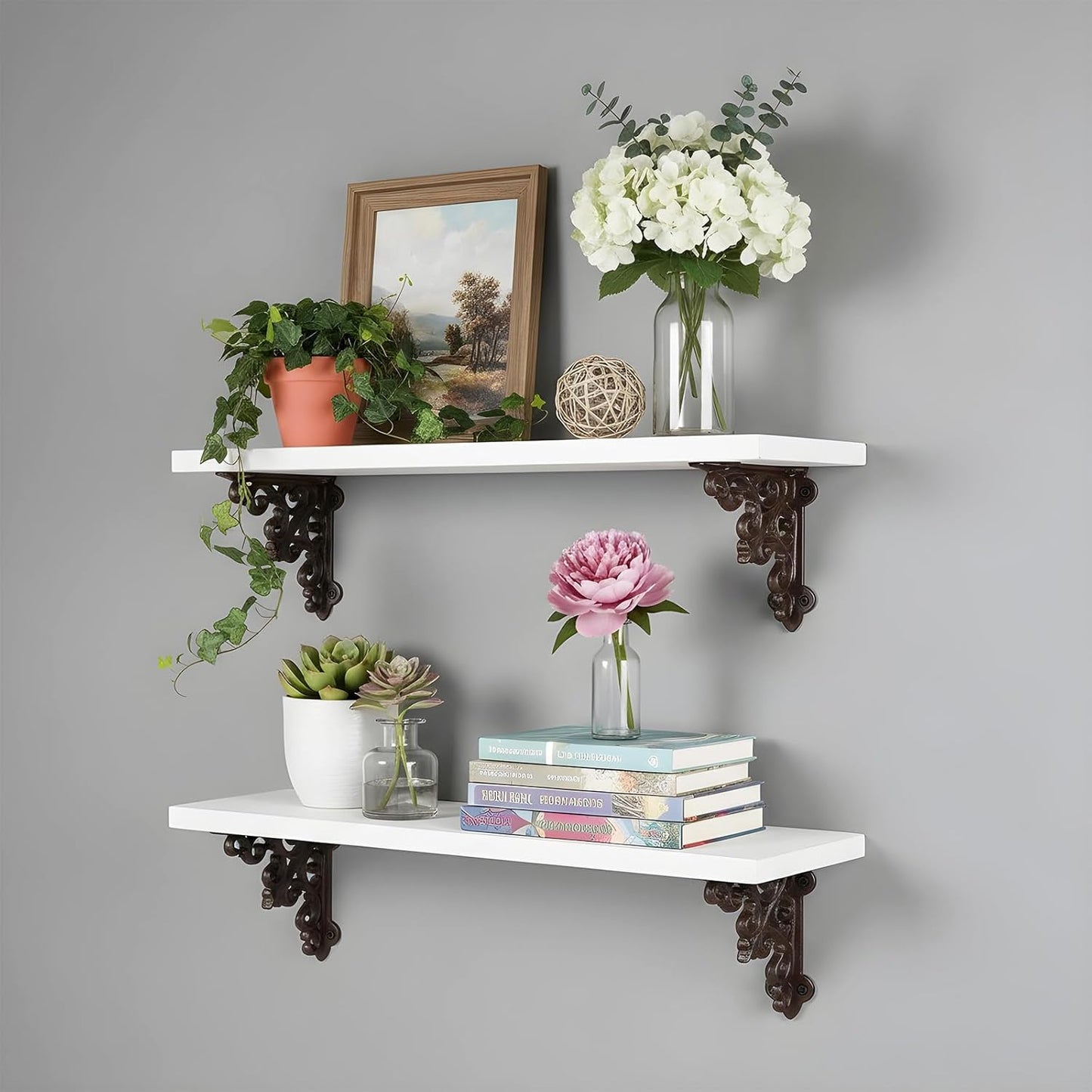4 Pcs Decorative Shelf Brackets, 3.74x3.74 Inch Cast Iron Heavy Duty Decorative Wall Brackets Supporter, Victorian Style Wall Mounted Floating Shelves