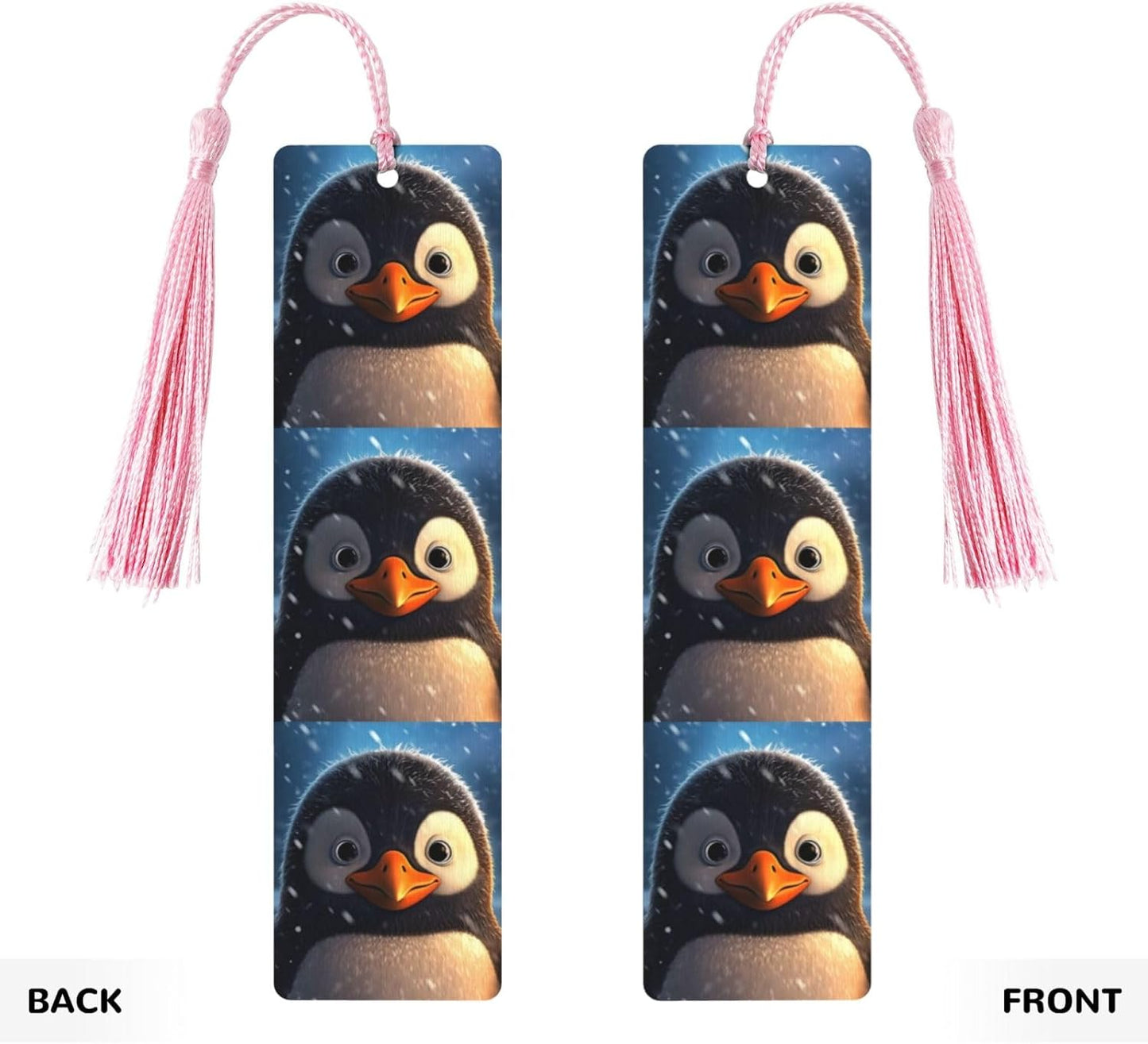 Penguin in The Snow Bookmarks Gifts for Women Men, Wooden Bookmarks for Book Lovers, Vintage Book Marks Ornaments with Tassel, Unique Personalized Reading Page Markers Pink