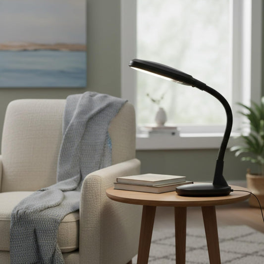 Lavish Home Desk Lamp - Natural Sunlight Lamp with Adjustable Gooseneck - Reading Light for Working, Crafting, Sewing, or Homework (Black)