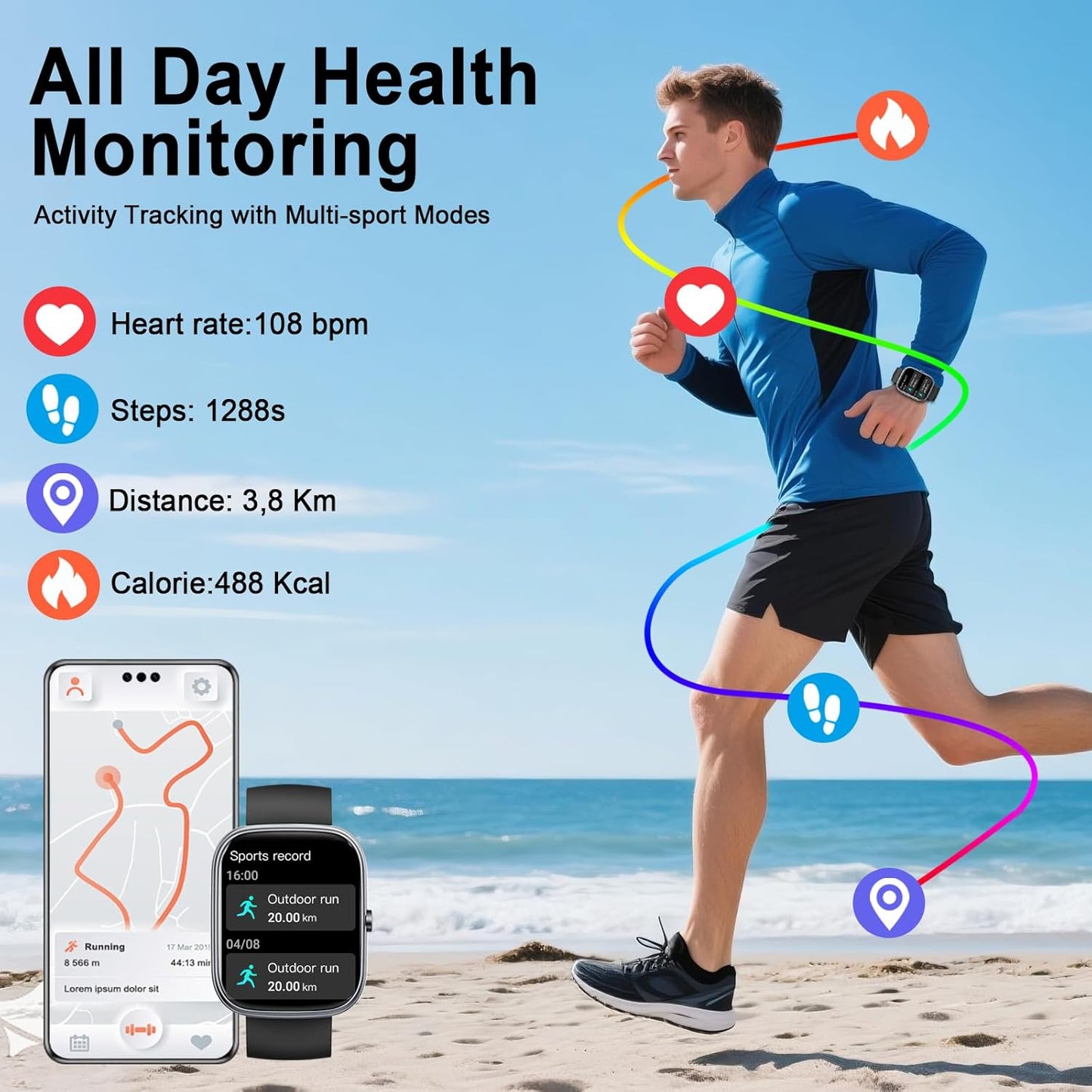 Smart Watch (Answer/Make Calls), 1.91"HD Smartwatch for Men Women Heart Rate/Sleep Monitor/Pedometer, 2026 New Fitness Watch with 113+ Sport Modes, Activity Tracker IP68 Waterproof for Android iOS