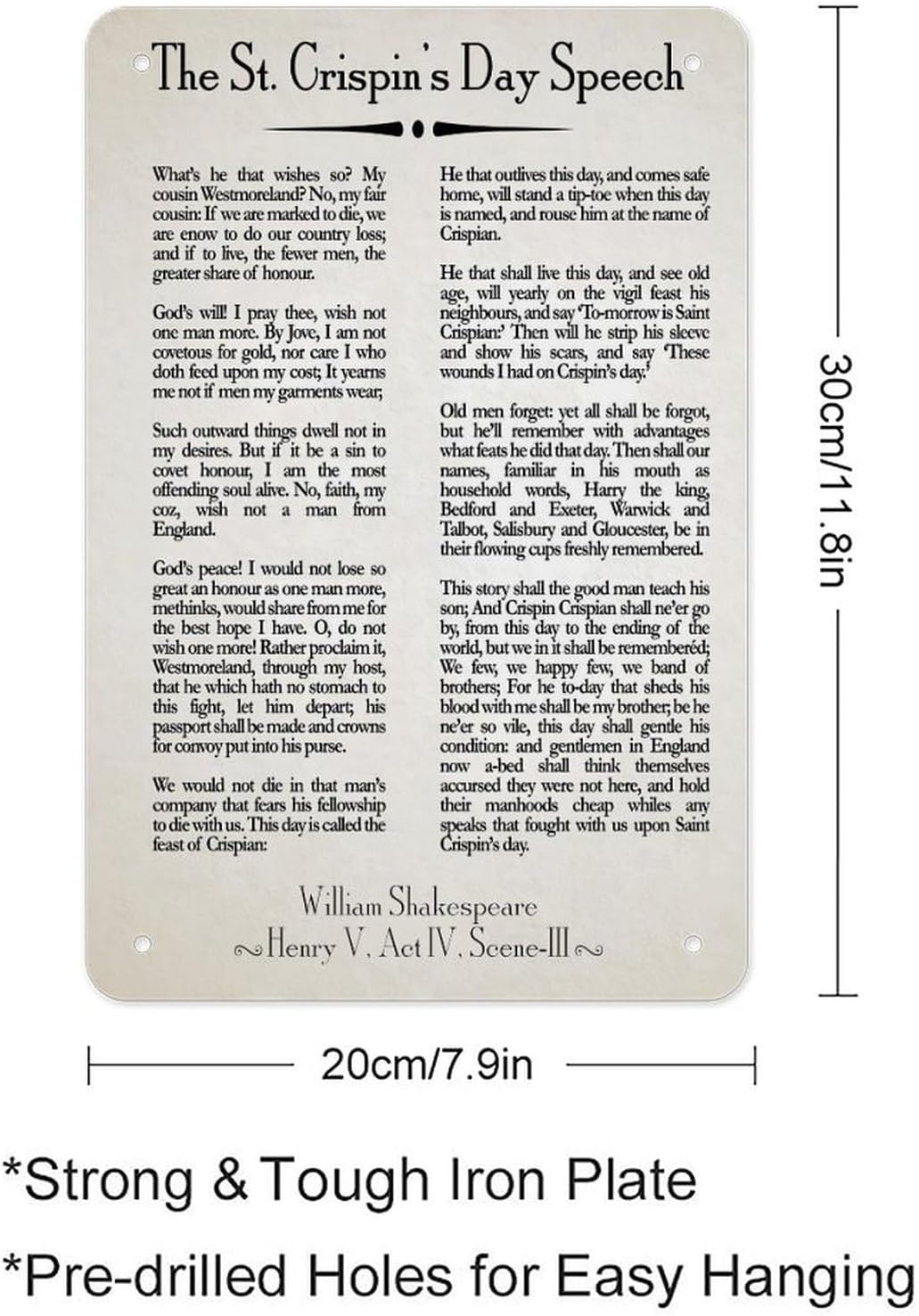 Metal Sign 12x8 Inch William Shakespeare St Crispins Day Speech Henry V Quote Vintage Literary Poster Wall Art For Office Study Classroom Library Decor Gift Motivational Reading