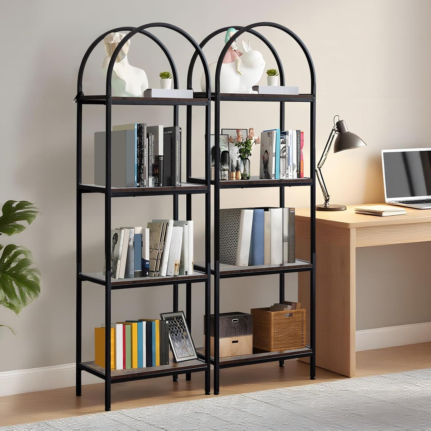 Garvee Arched Bookshelf 4 Tier,Arched Display Racks,Tall Standing Bookshelves with Metal Frame,Modern Open Storage Shelf Display Rack for Bedroom, Living Room, Home Office