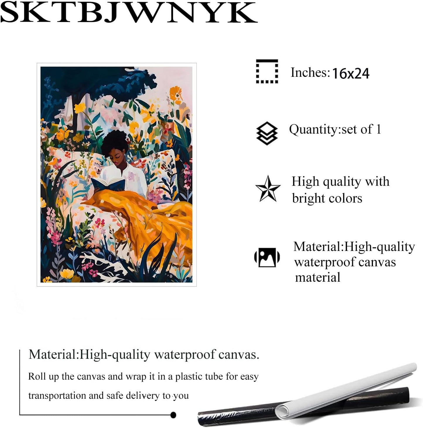 Black woman art Boho wall art Black Woman Reading in Floral Bed Poster Canvas Wall Art Retro African American Modern Family Bedroom Decor Room Aesthetic Wall Art Posters Unframed16x24inch Unframed