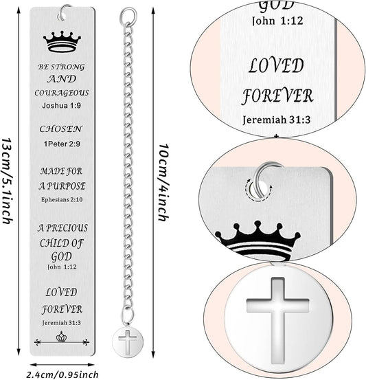Fainne 5 Pcs Bible Verse Metal Bookmark Christian Gifts for Women Men Baptism Inspirational Religious Bookmarks with Church Cross Chain Scripture for First Communion Book Lovers Christian Gift(Silver)
