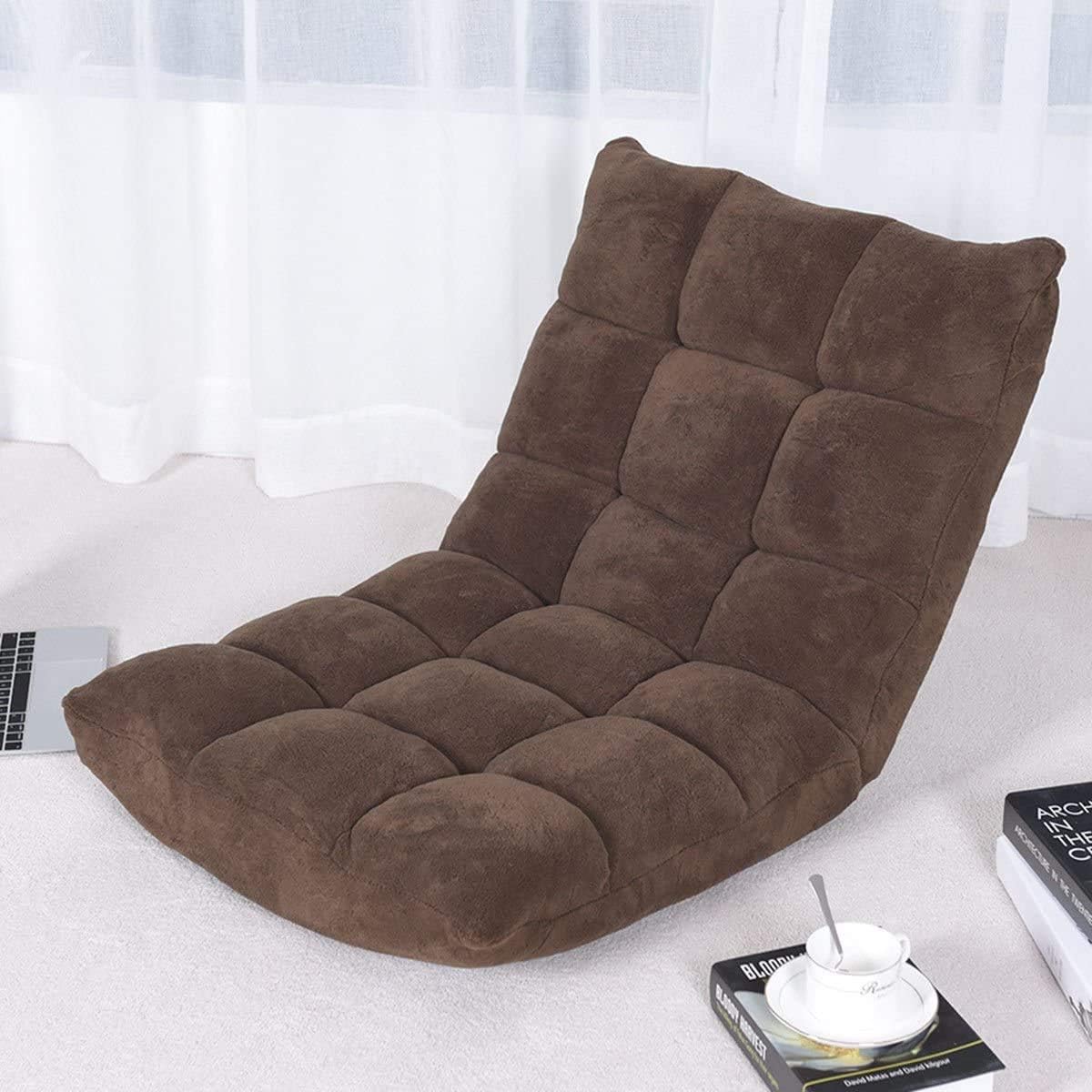 FANTASK 14-Position Floor Sofa, Folding Memory Foam Chair w/Comfy Cushions & Study Steel Frame, Angle Adjustable Couch Sofa for Reading, Gaming, Meditating (Coffee)
