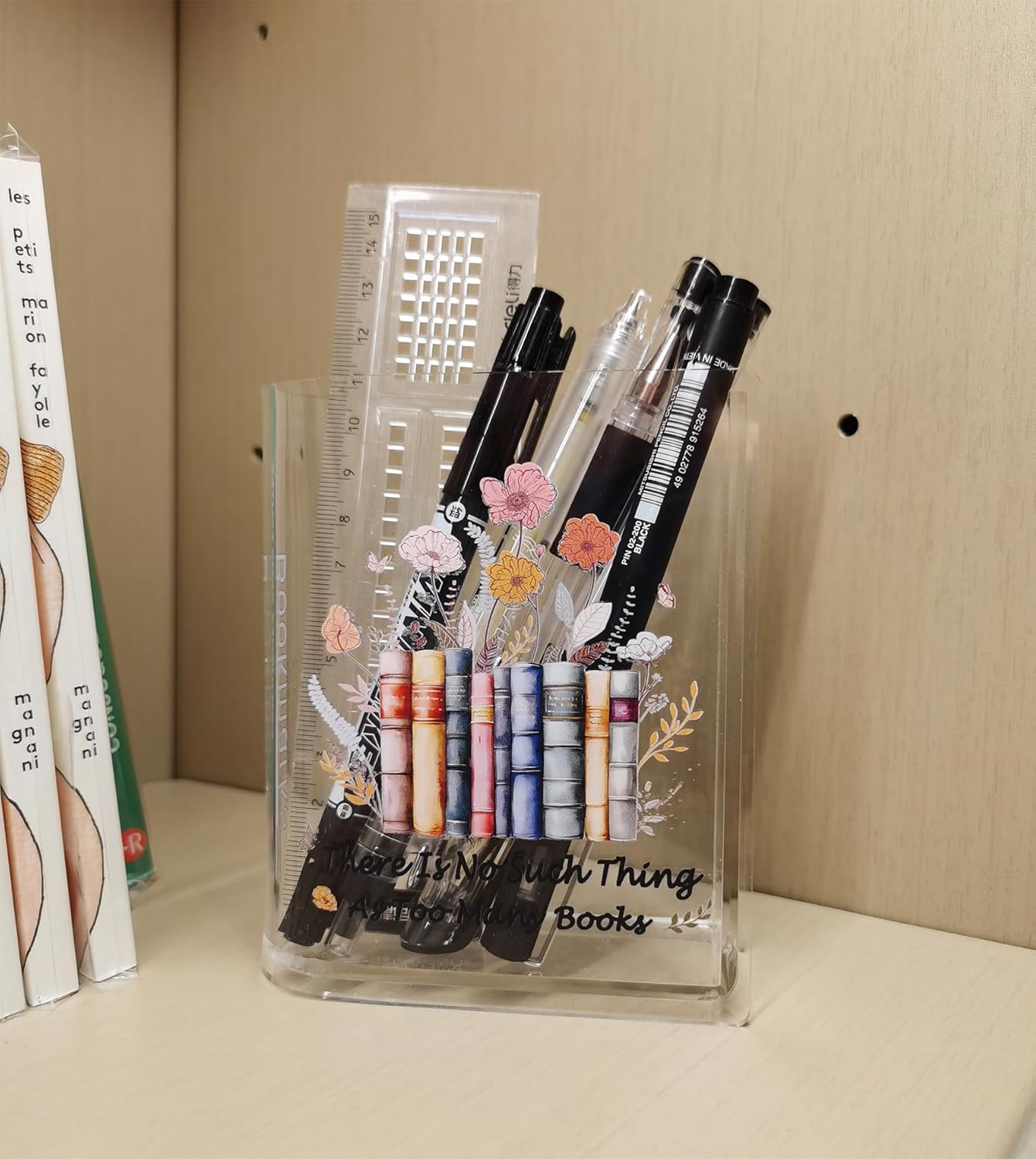 Bookmarks Holders Bookshelf Bookcase Decor, Home Office Desk Organizer Accessory, Book Marks Pencil Pen Holder, Friends Book Lover Gifts (Flower)