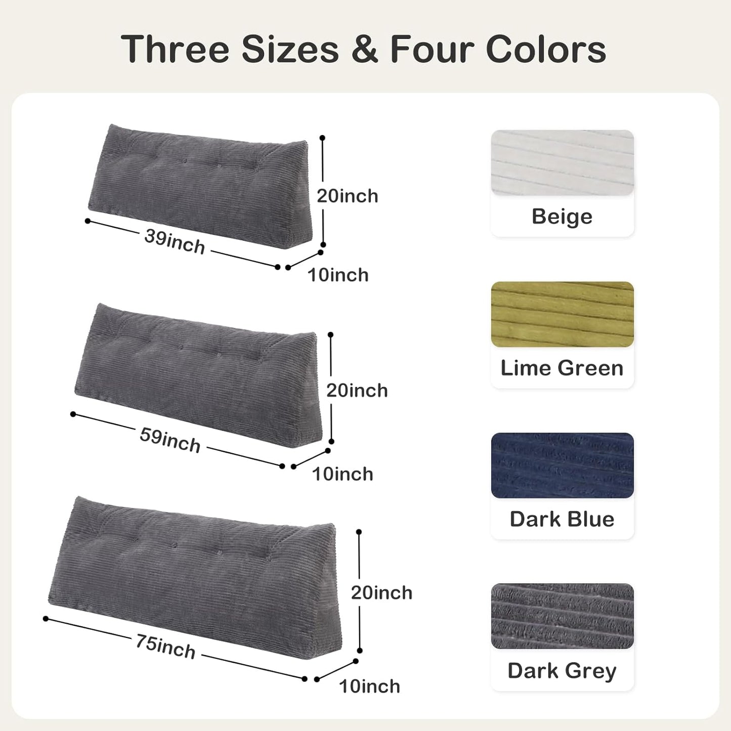 Headboard Pillow Queen, Wedge Headboard Pillow for Bed Sofa, Triangular Backrest Pillow with Removable Cover for Reading, Working, Sitting, Dark Grey