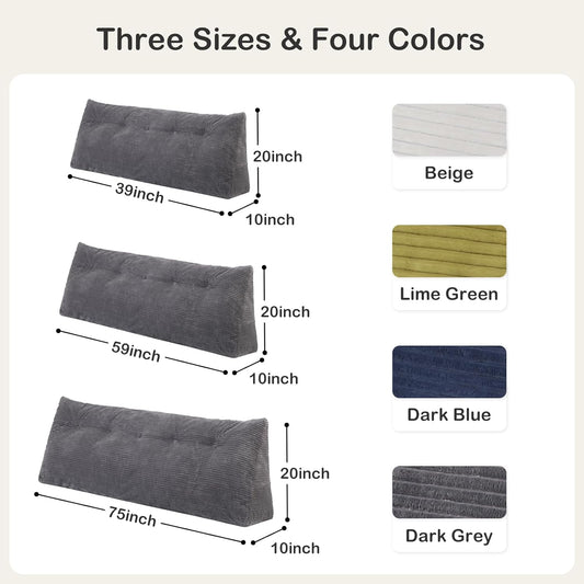 Headboard Pillow Queen, Wedge Headboard Pillow for Bed Sofa, Triangular Backrest Pillow with Removable Cover for Reading, Working, Sitting, Dark Grey