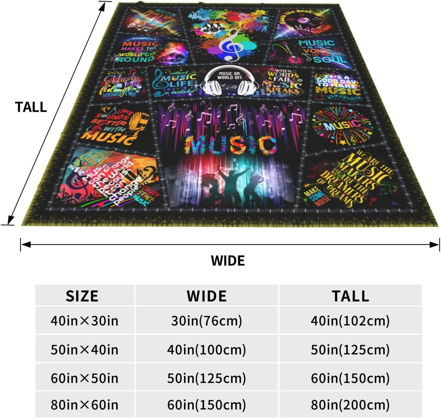 Music Note Blanket Gifts for Men Women Boys Girls Birthday Christmas Valentine Gift Colorful Musical Theme Decor Bedroom Living Room Couch Bed Sofa Soft Cozy Kids Adults Teen Flannel Throws 50"x40"