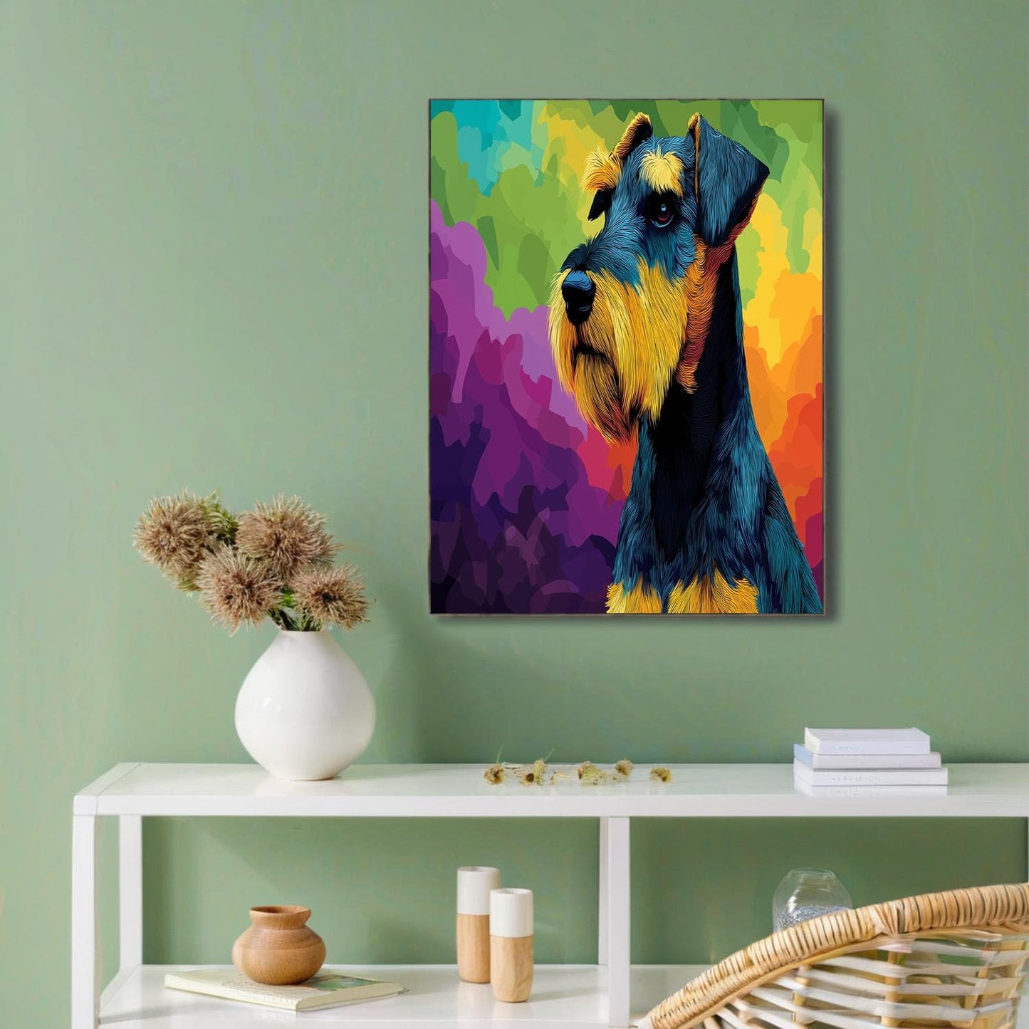 GDJSMIN Oil Painting Animal Pattern Wall Art, Airedale Terrier Portrait Poster for Reading Room Living Room Decor 16x 24 inch Unframed