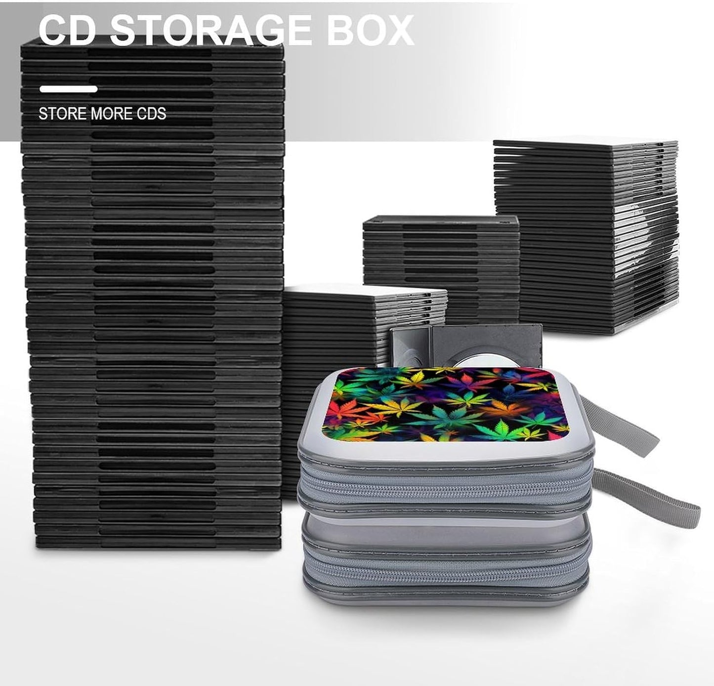 Trippy Weed Tie Dye Funny CD Case 40 Capacity DVD Storage Holder Portable Disc Wallet Organizer Bag for Home Travel Car