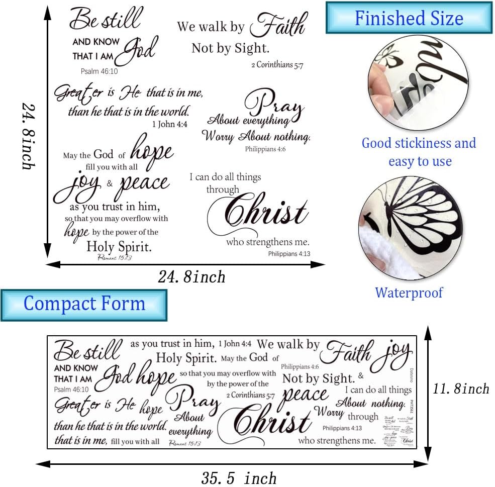 Inspirational Quote Wall Decals Religious Bible Verse Wall Stickers Peel and Stick Motivational Wall Decal for Bedroom Living Room Kitchen Dinning Office Bathroom.