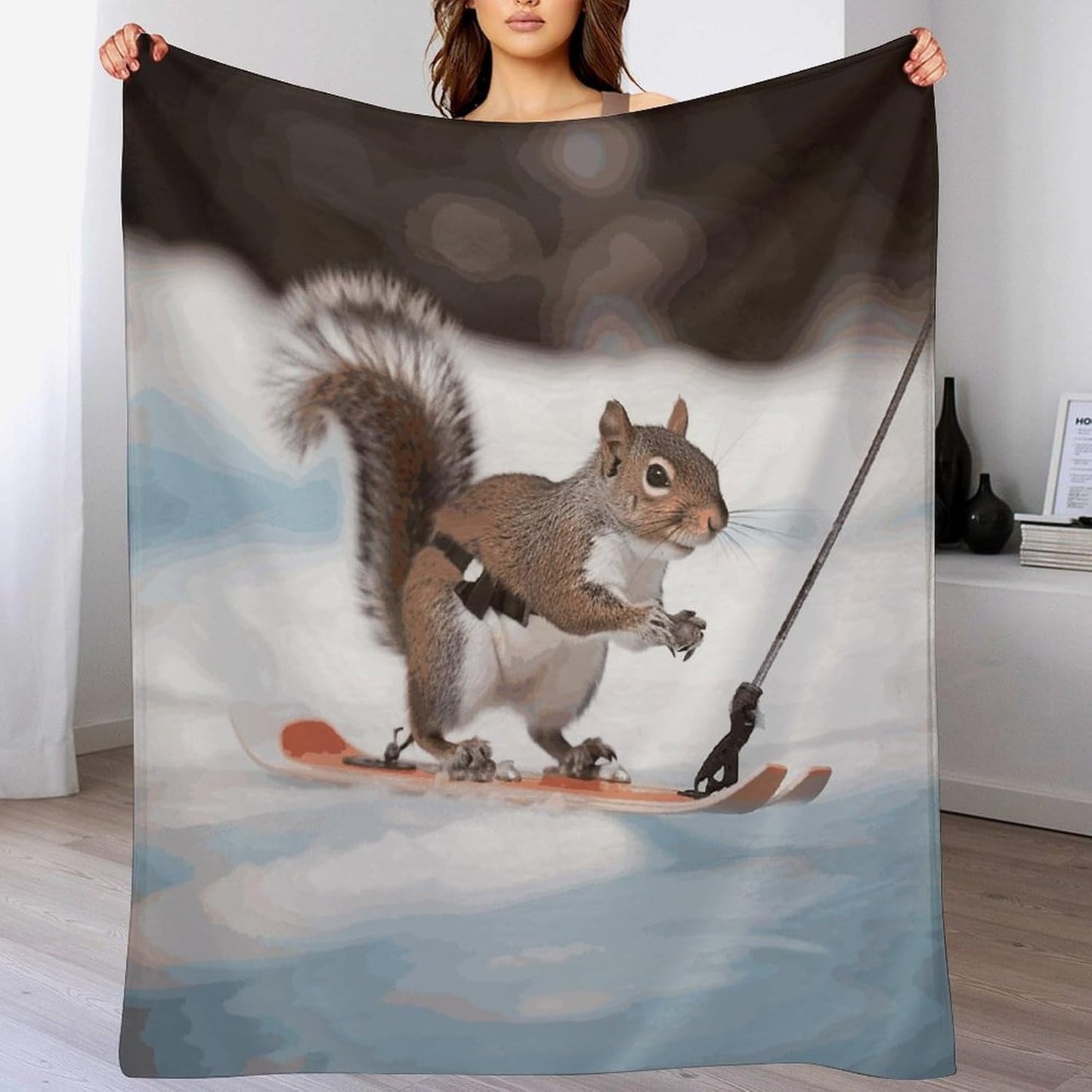 Skiing Squirrel Blanket Super Soft Lightweight Throw Blanket Cute Cozy Warm Bed Blanket Decorative Fuzzy Blanket All-Season Home Decor Gift for Sofa Couch Living Room 50"*60"（130 * 150cm）