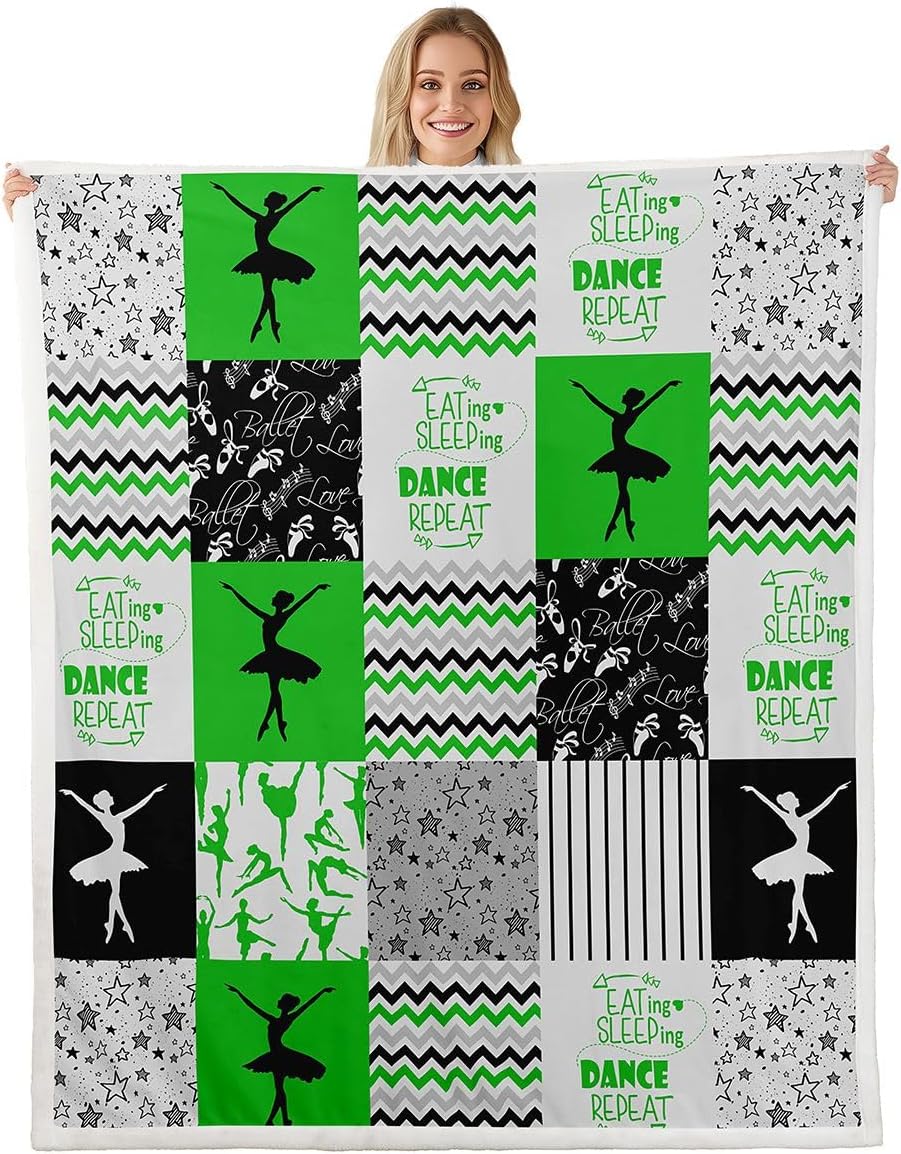 Erosebridal Ballet Throw Blanket Patchwork Buffalo Plaid Fleece Blanket for Girls Women,Galaxy Stars Blanket Dance Hobby Activity Blanket 50"x60",Square Chequer Grid Plaid Room Decor,Green