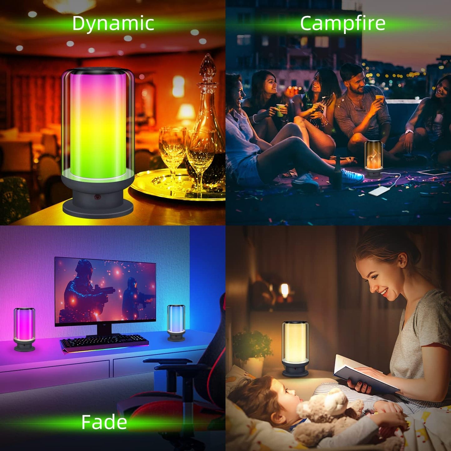 BIGMONAT Bedside Table Lamp Kids with Remote, Color Changing Desktop Led Light with Timer Setting, Dimmable RGB Night Light,Warm White Light Nightstand Lamp for Bedroom,Living Room(Black-1Pack)