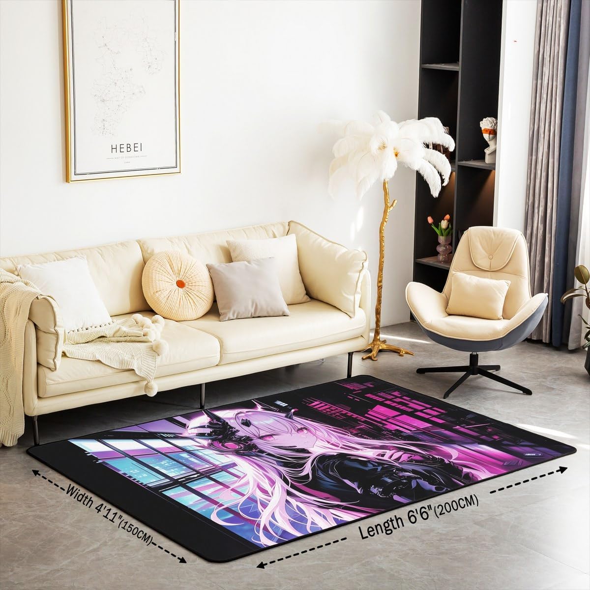 Erosebridal Japanese Anime Area Rug 6'6" x 4'11",Anime Girl Carpet Kawaii Japanese Style Indoor Floor Mat Cartoon Japan Animation Decorative Washable Rug for Boys Teens Adult Women