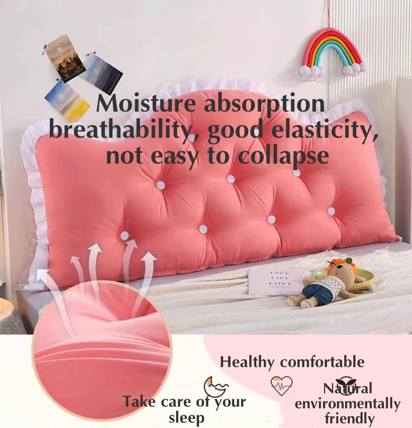 Large Headboard Pillow Bed Rest Wedge Pillow Lace Reading Pillow for Headboard Backrest Bolster Positioning Support Day Bed Bolster with Removable Cover(Size:70"/180cm,Color:A)