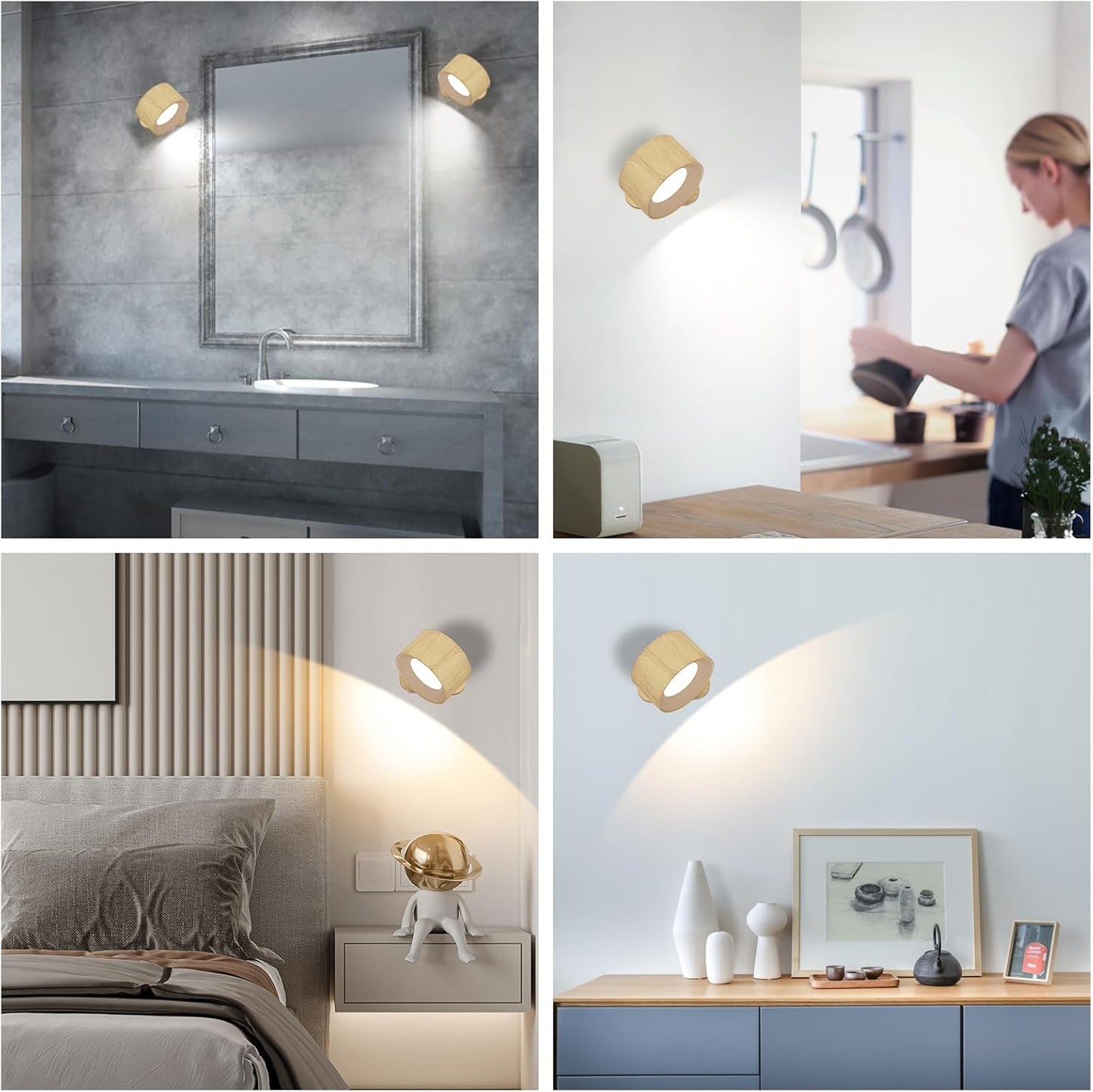Battery Operated Wall Light, LED Wall Sconce with 3 Color Modes, 3 Brightness Levels, 360 Rotation, Touch Control, Cordless Wall Lamp for Bedroom, Reading, Bedside - 1 Pack