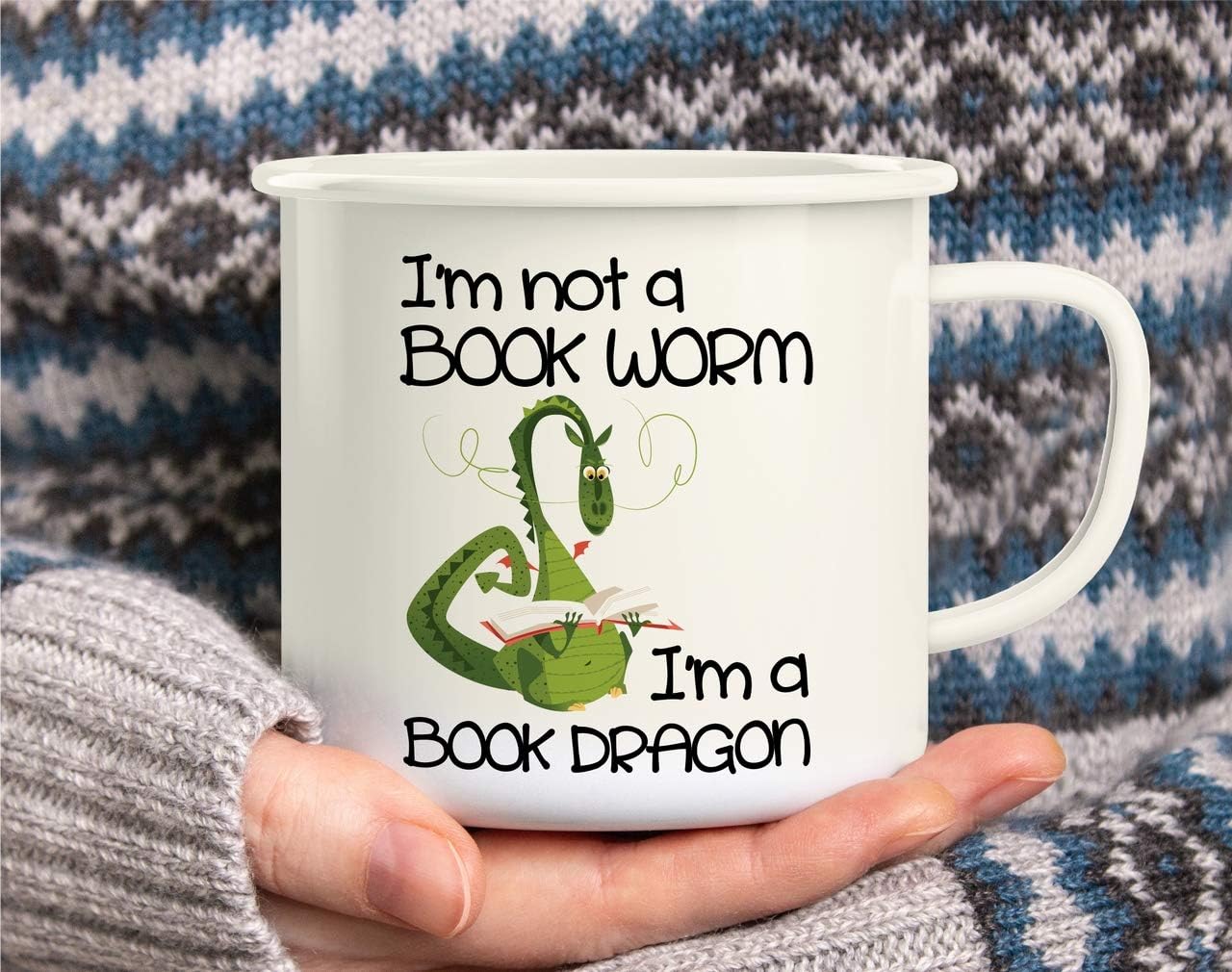 Retreez I'm Not a Book Worm I'm a Book Dragon 16 Oz Enamel Stainless Steel Metal Camping Campfire Coffee Mug Cup - Funny Sarcasm Inspirational birthday gift for friend coworker sister brother dad mom