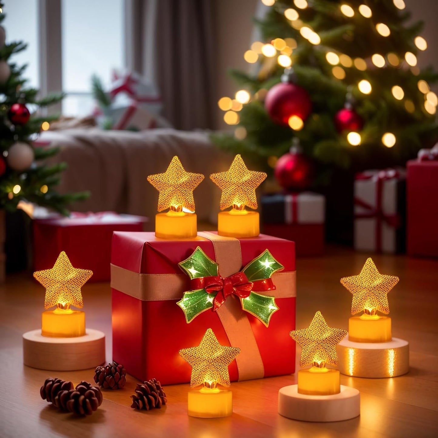 12PCS Star Tea Lights Candles(Ironwork), LED Flameless Candles Battery Operated for Holiday Gifts, Led MINI Electric Faker Votive Tealight Candles for Desk, Birthday Decorations (Star, 12)