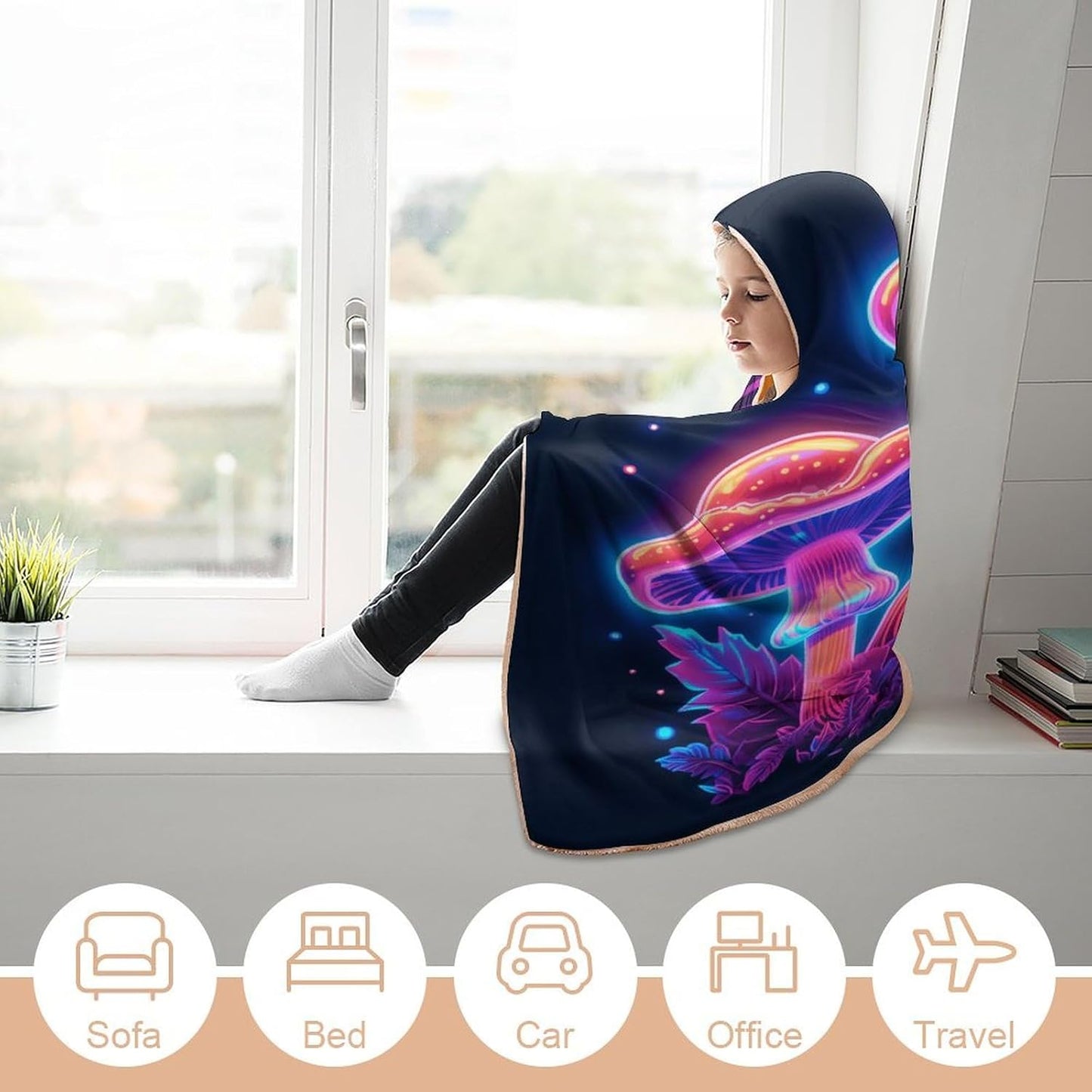Wearable Blanket Hoodie Mushroom, Multi-size Hooded Blanket, Gift for Mom Women Wife Girlfriend Men Adults Teens, Warm Cozy Wearable Blanket with Hood-C1-M