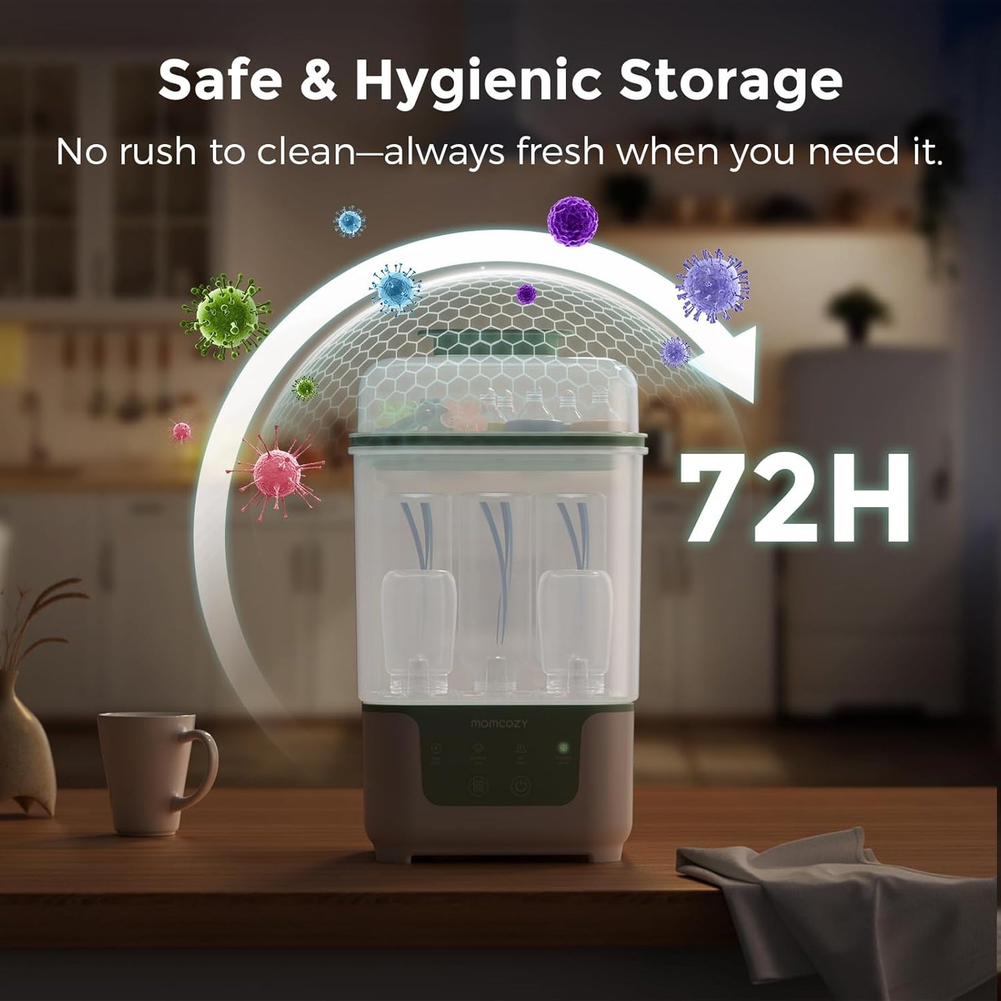 Momcozy Bottle Sterilizer and Dryer, Modular Nesting Space Saving Design, 6 Bottles Capacity, 4 in 1 Compact Sterilizer for Baby Bottles, Breast Pump Parts & Newborn Essentials, Drying Rack Included