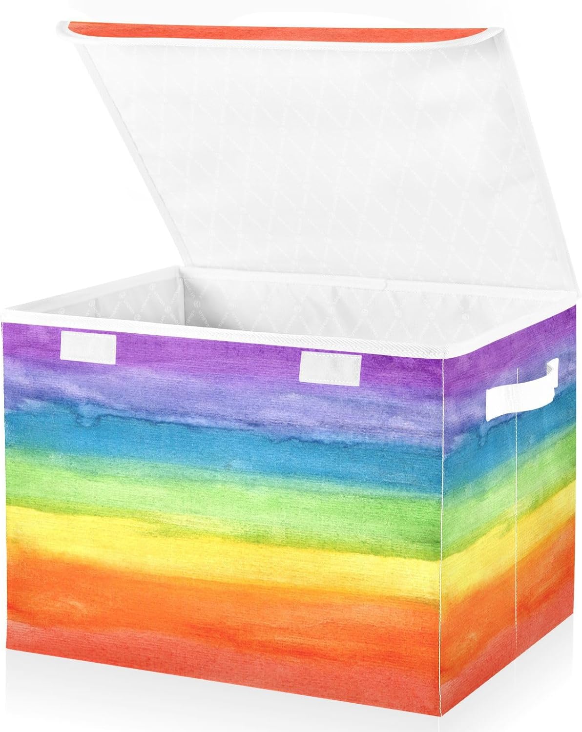Large Collapsible Storage Bins with Lids, Colorful Stripe Rainbow Storage Baskets Organizer Containers with Handles for Clothes