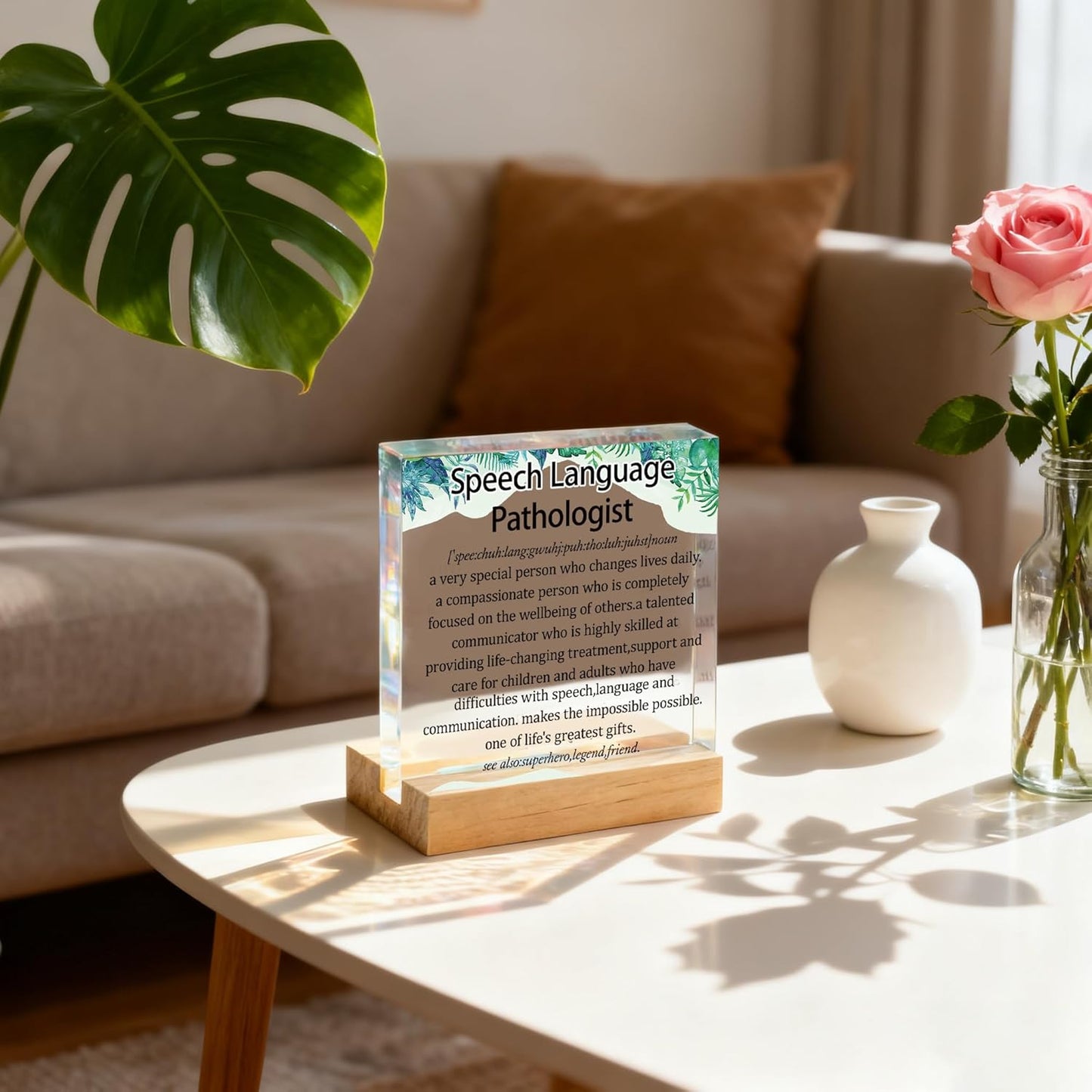 Speech Pathologist Gifts SLP Gifts Acrylic Desk Decorative Sign with A Wood Stand Speech Therapy Gift Therapist Gift Birthday Christmas Appreciation Presents for Therapist