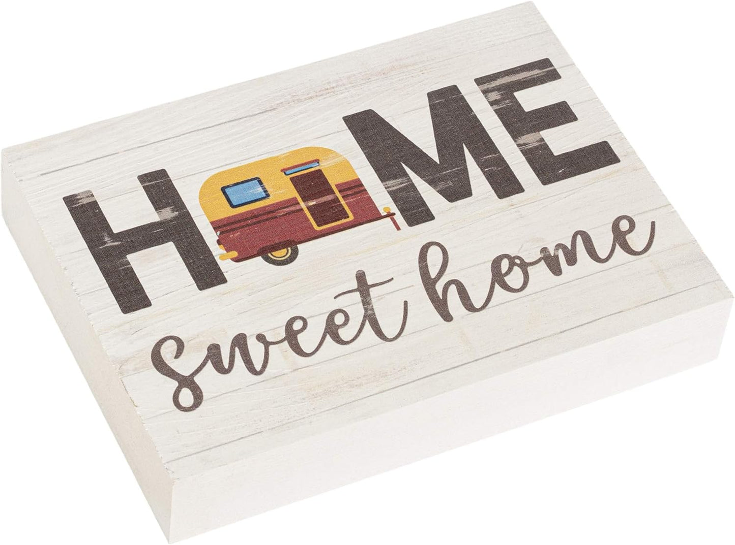 P. Graham Dunn Home Sweet Home Camper Whitewash 7.25 x 5.5 Solid Wood Barnhouse Block Sign
