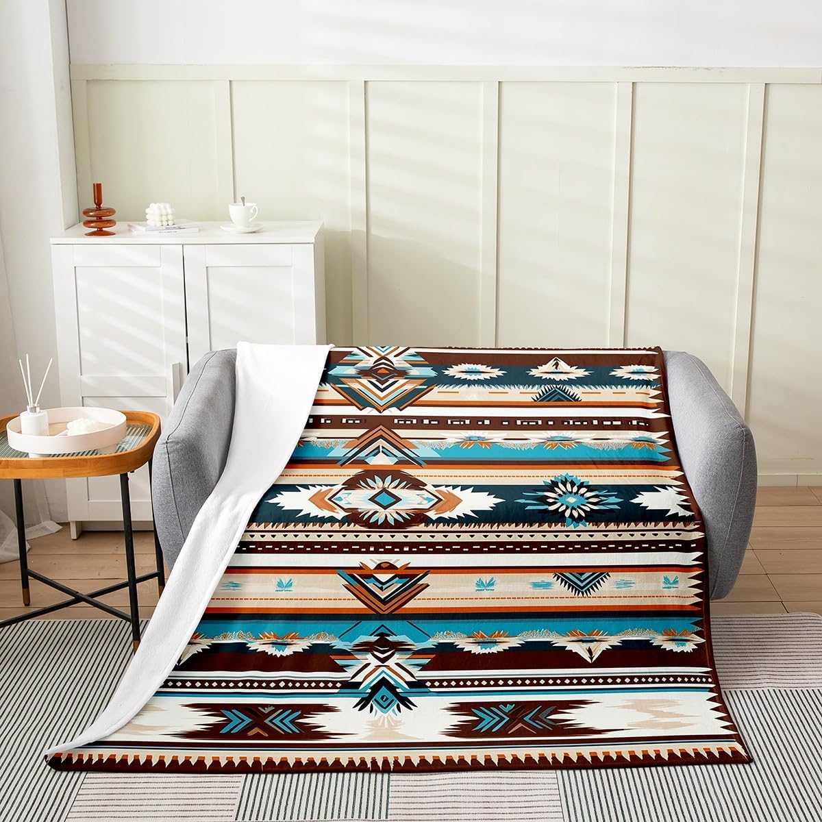 Erosebridal Geometric Boho Tribe Warm Blanket Baby 30x40,Exotic Nordic Style Soft Microfiber Fuzzy Blanket for Bedroom Living Room,Wetsern Cow Print Throw Blanket,Cattle Bull Cowhide Fleece Blanket