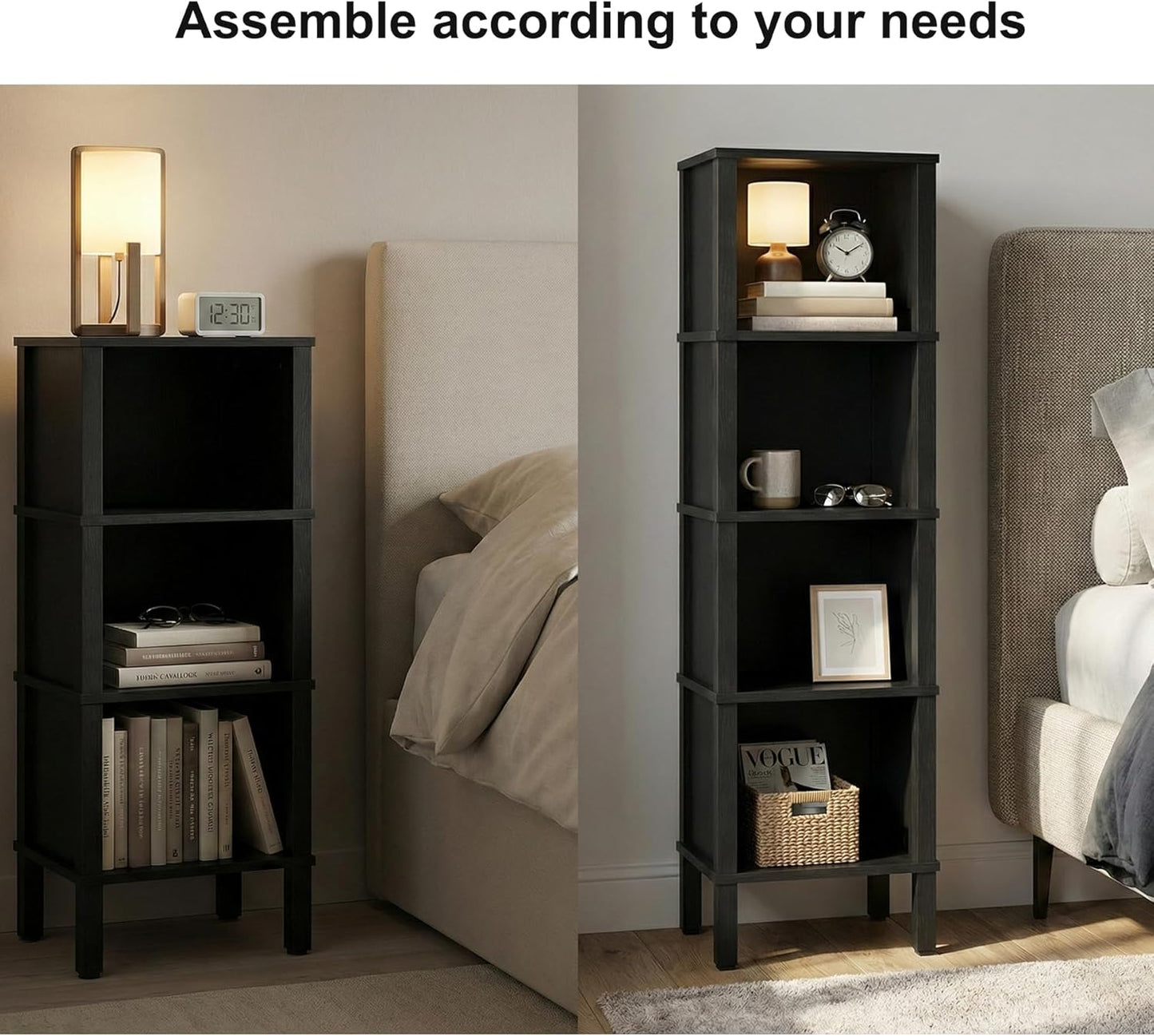LAATOOREE 4-Tier Narrow Bookshelf for Small Spaces, Modern Cube Bookcase, Skinny Storage Shelving Unit, Open Display Rack, 14.2 x 11.2 x 52 inches, for Bedroom, Living Room, Home Office, Corner