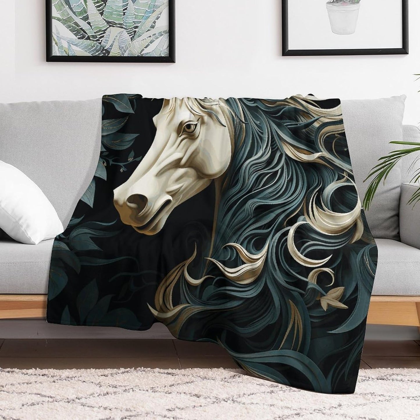 Horse Pattern Throw Blanket for Couch Super Soft Warm Lightweight Throw Blankets Cozy Flannel Bed Blanket Cute Decorative Blankets for All Seasons Home Decor Gift 50"*60"（130 * 150cm）