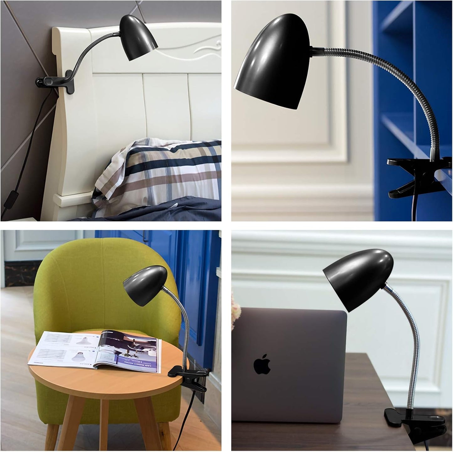 Clip on Light for Bed, Non-Dimmable Clip on Reading Light for Bed, 4000K Cool White, 3.5W 240 LM Desk lamp with clamp, Eye Protection, ETL Listed, Black