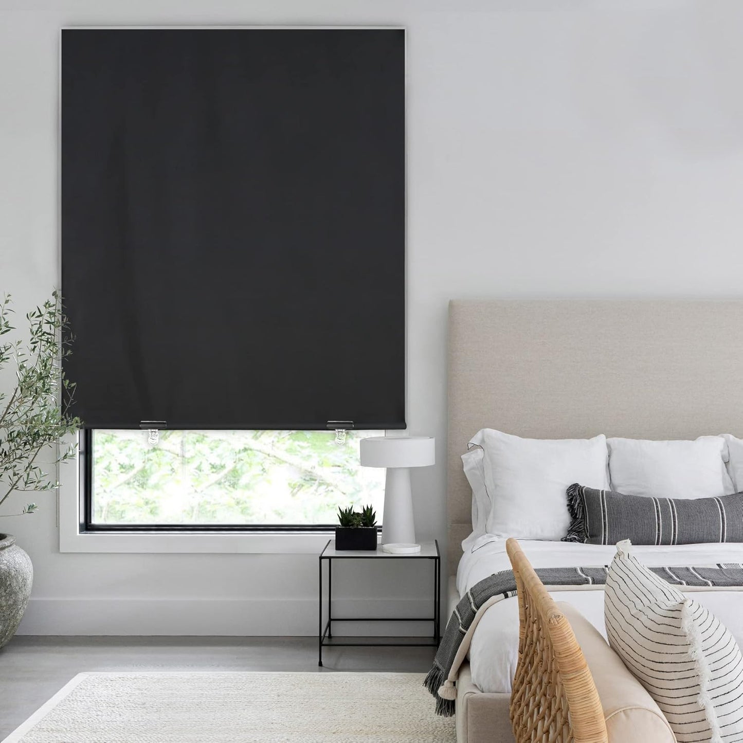 LazBlinds 100% Blackout Roller Shades, No Tools No Drill Cordless Blinds for Windows, Thermal Insulated UV Protection Privacy Window Shades for Bedroom (48''W x 72''H, Black)