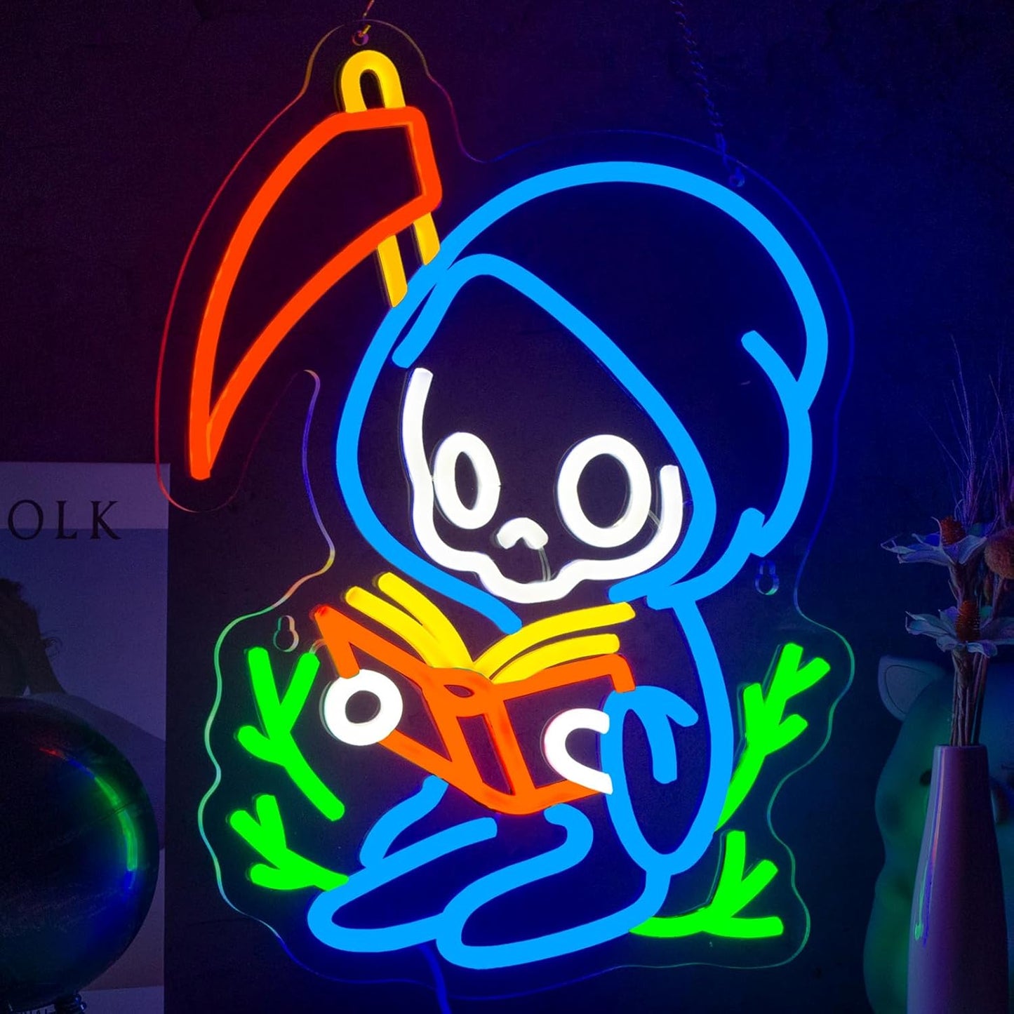 Ghost Reads Book Neon Sign Read Books and Be Kind Neon Signs for Wall Decor Reads Books USB Dimmable LED Lights for Student Suitable for Classroom Bookstore Library Museum Study Room Gift for Teen Boys Girls Christmas