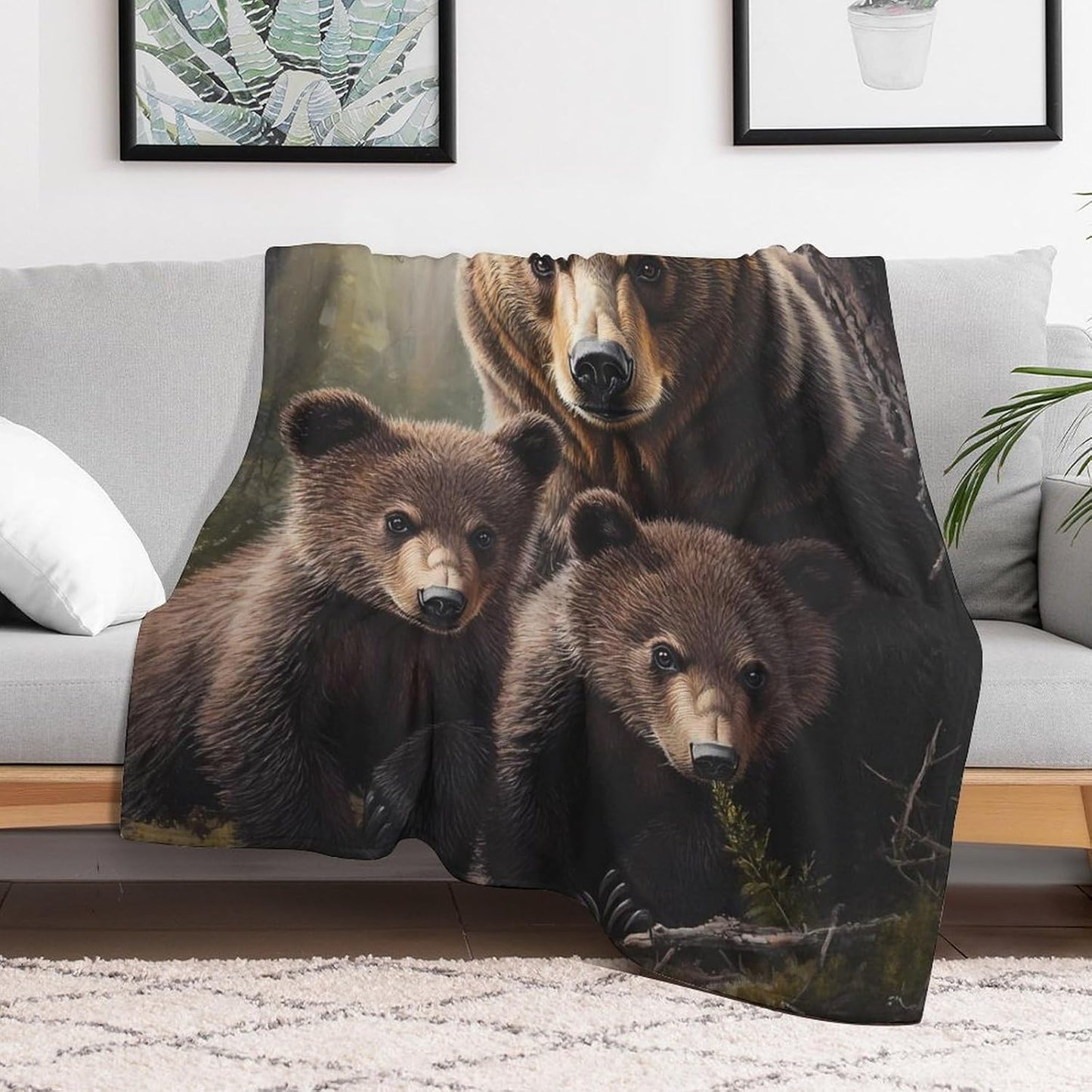 Bear Family Throw Blanket for Couch Bed Plush Cozy Fuzzy Flannel Blanket for All Season 40"x50"