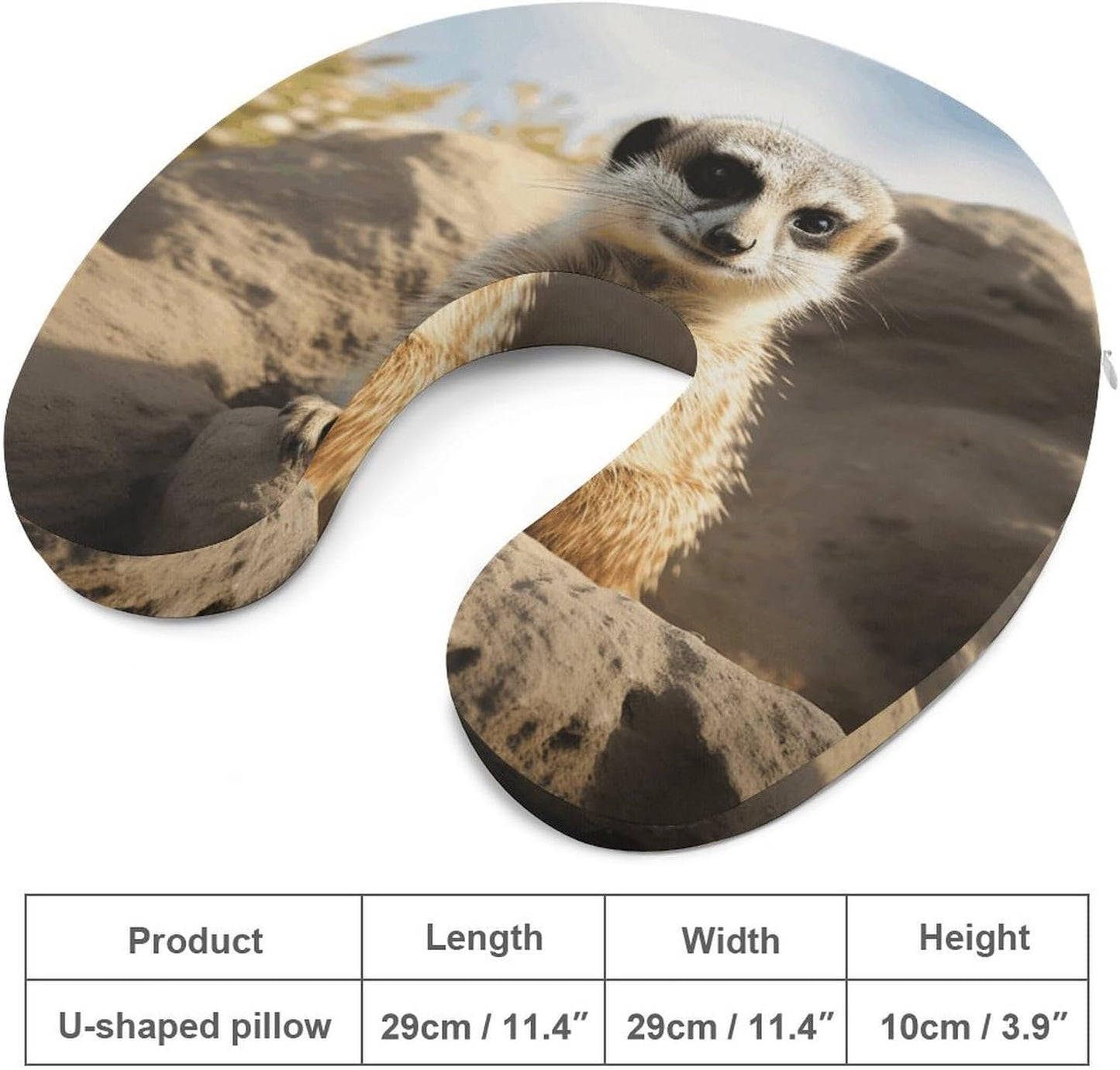 Meerkat Animal Neck Pillow Memory Foam U Shaped Pillows Portable Pillows for Shoulder Travel Head Support Pillow with Concealed Zipper for Airplane Car Home Office