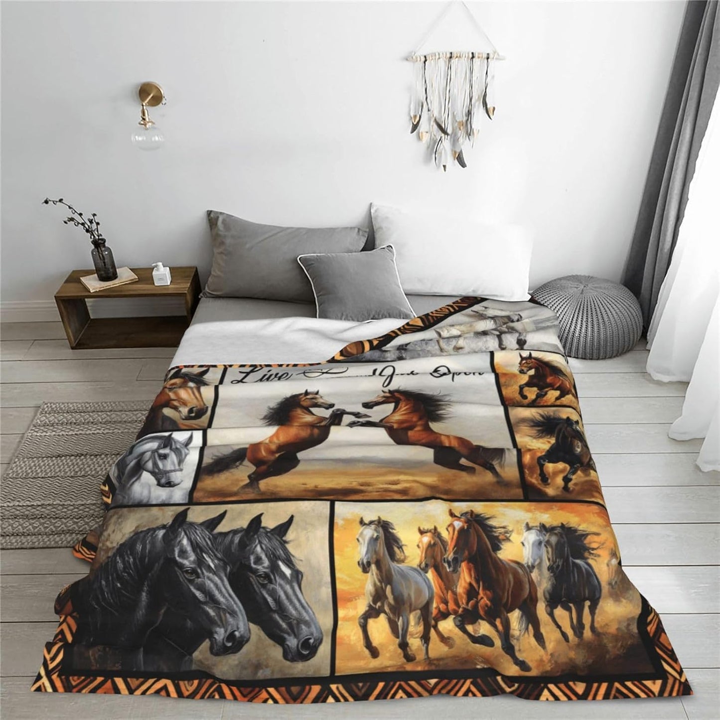 Horse Blanket Horses Throw Blankets Cozy Fleece Flannel Stuff Plush Lightweight Bedding Lover Gifts for Men Women Adults for Couch Sofa Bed Decor 40"X50"