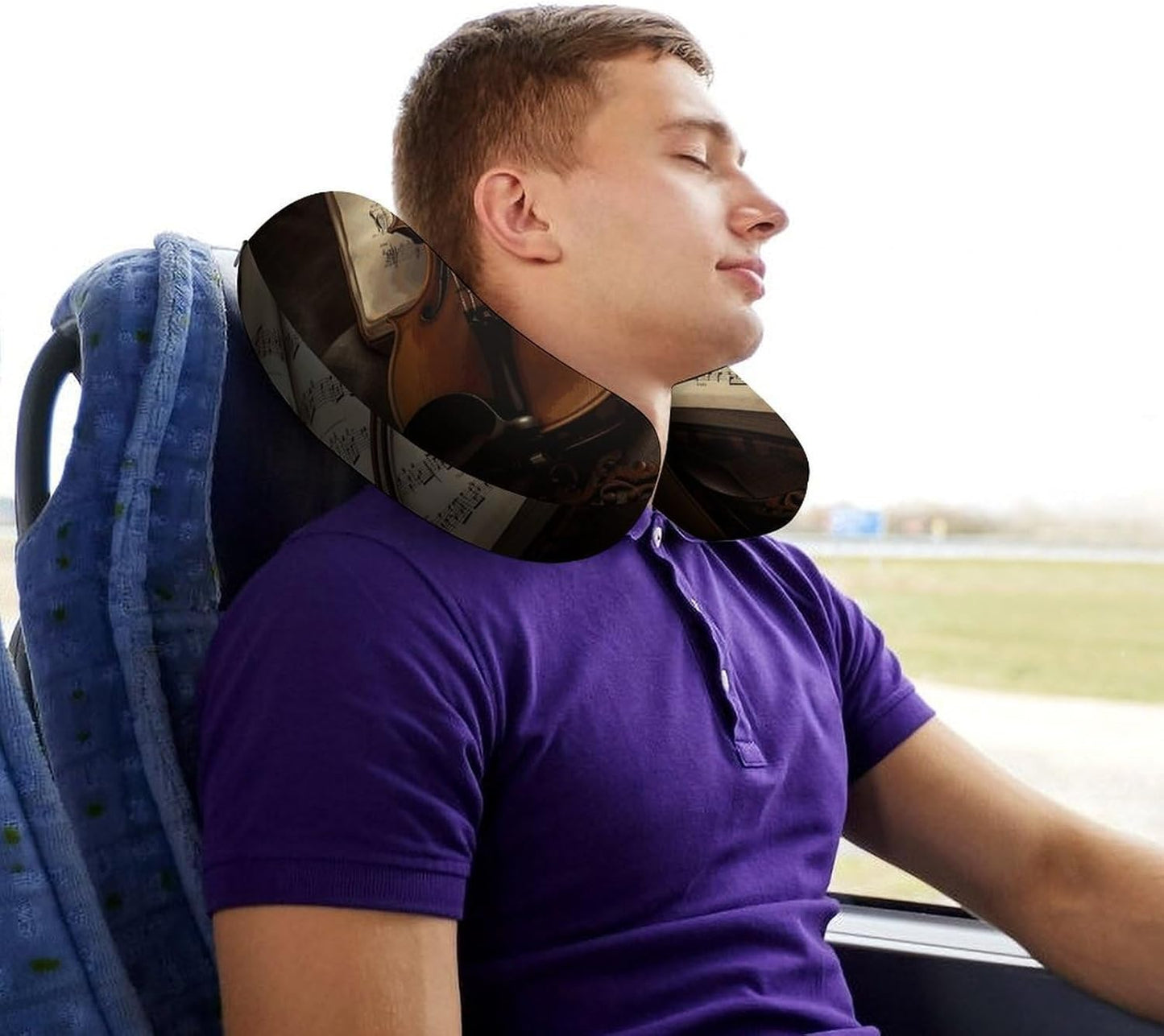 Violin and Book Neck Pillow Memory Foam U Shaped Pillows Portable Pillows for Shoulder Travel Head Support Pillow with Concealed Zipper for Airplane Car Home Office