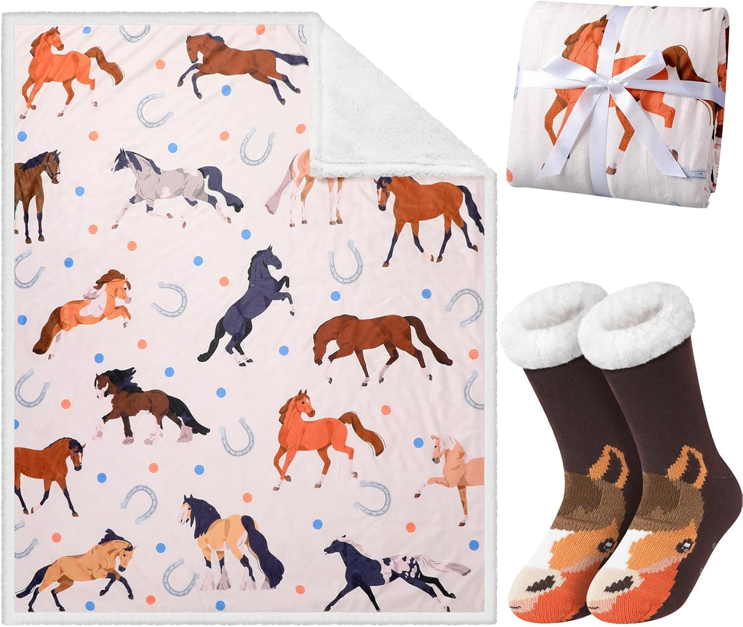 2 Pack Gifts Set for Women Thick Slipper Socks with Grippers Winter Fuzzy Plush Blanket Ultra-Soft Throw Fleece Lovers Gifts for Birthday Winter Valentines Day