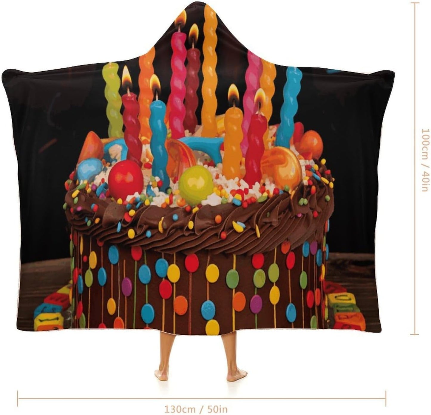 Happy Birthday Cake Blanket Hoodie Oversized Fleece Sweatshirt Wearable Blanket Rope Gift for Women Men