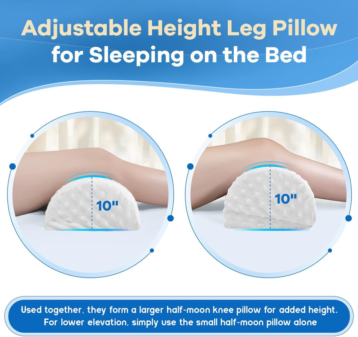 Half Moon Leg Bolster for Back Sleeping- Adjustable Height Under Knee Pillow for Ankles- Pure Memory Foam Leg Pillow for Sleeping on The Bed- Bubble