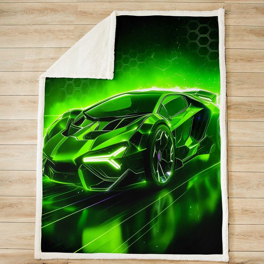 Feelyou Kids Boys Race Car Fleece Throw Blanket Green Sports Car Sherpa Blanket for Kids Teens Boys Girls Extreme Sports Theme Plush Blanket Speed Luxury Car Fuzzy Blanket for Sofa Bed Couch 60"x80"