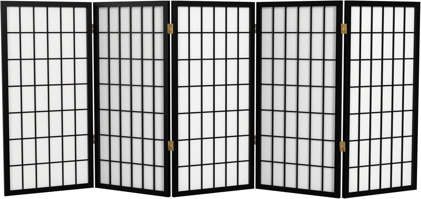 3 ft. Short Window Pane Shoji Screen - Black - 5 Panels