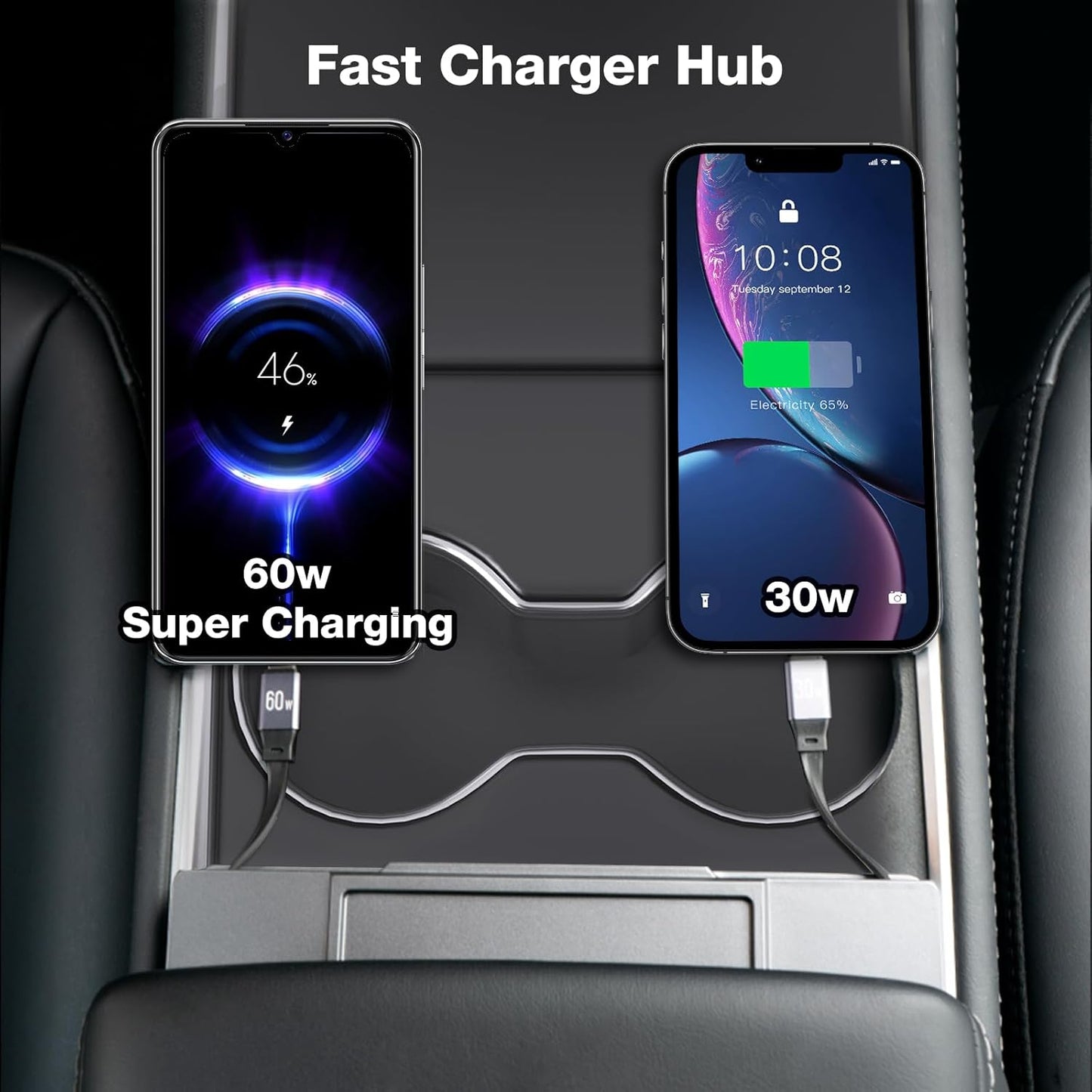Retractable Center Console USB Hub for Tesla Model 3 Model Y 2021 2022 2023 2024, THELIFELICIOUS Interior Accessories Car Phone Charger, Fast Charging Docking Station