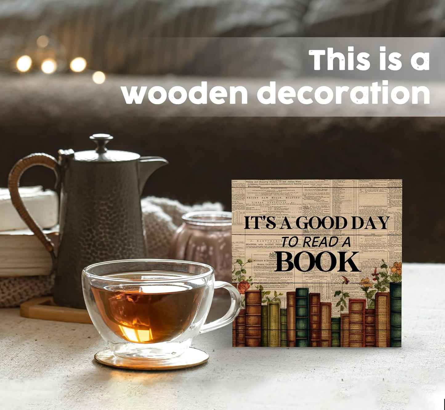 Reading Corner Decor Floral Book Sign,It's a Good Day to Read a Book Inspirational Reading Wooden Sign,Home Library Toddler Kids Reading Room Nook Decor Sign,Book Shelf Decor Signs,5x5 Inch