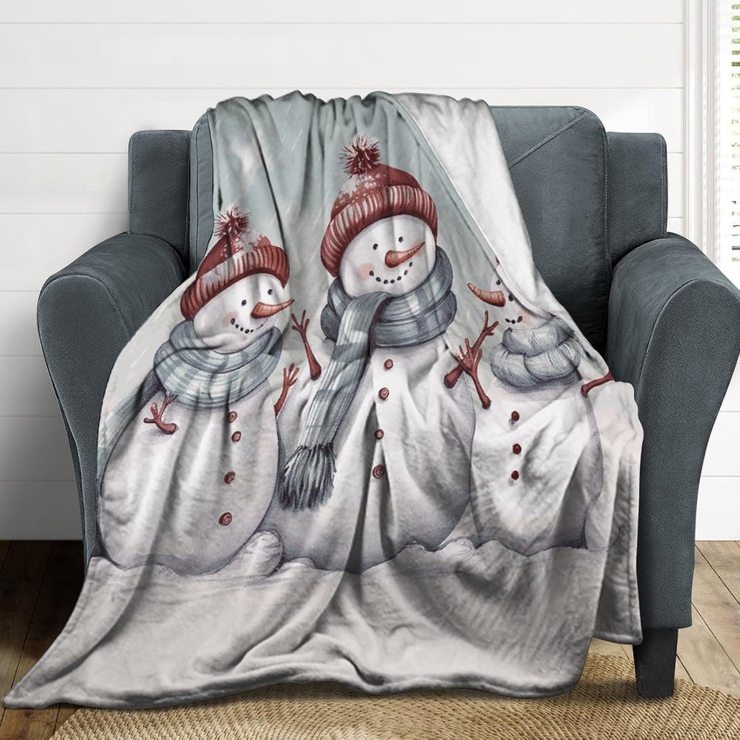 Winter Snowman Blanket Chunky Fluffy Fuzzy Bed Blankets Cozy Soft Warm Winter Blankets Anti-Pilling Flannel Throw Blanket for Couch Living Room Bedroom Multiple Size